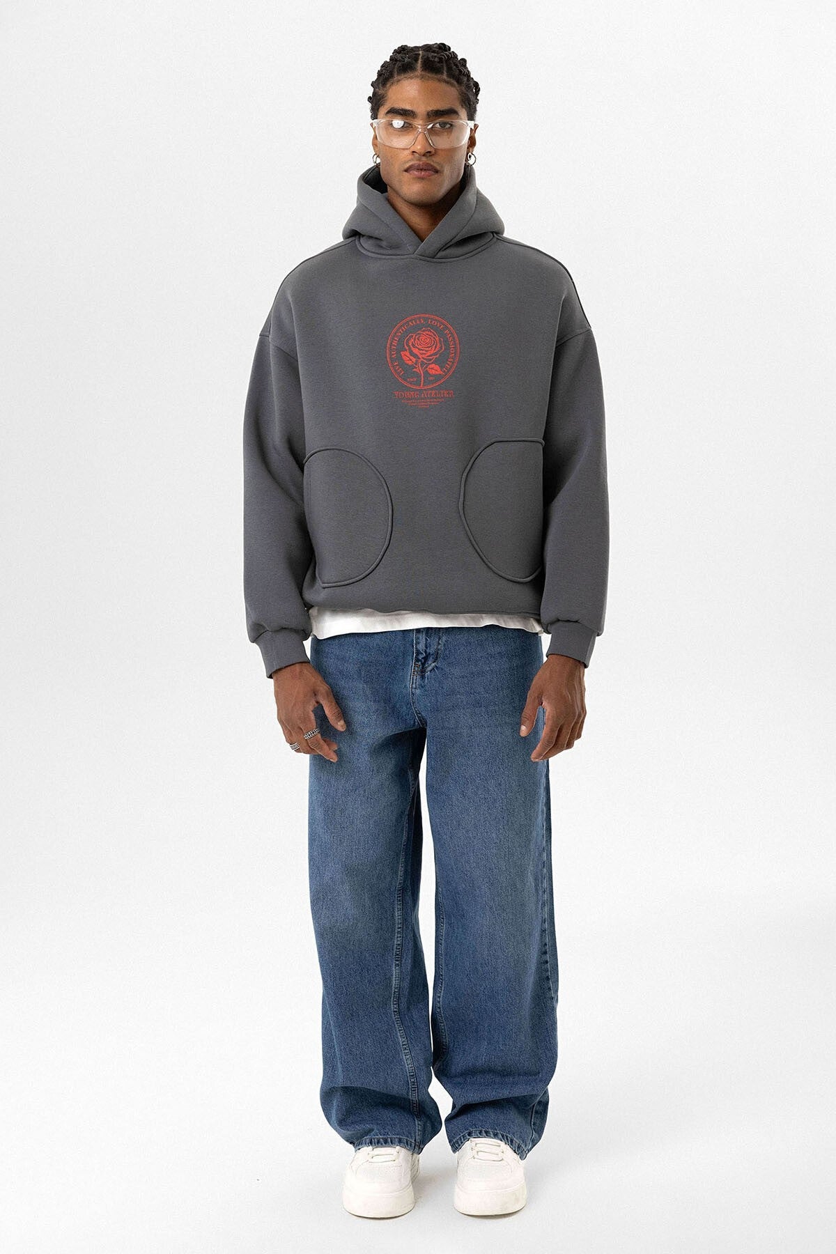 Cep Detaylı Baskılı Overıze Sweatshirt