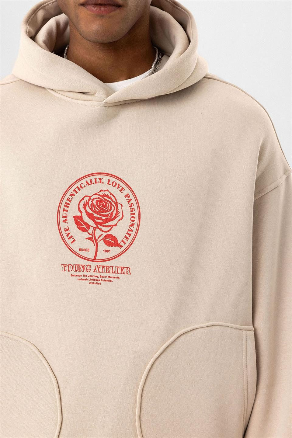 Cep Detaylı Baskılı Overıze Sweatshirt