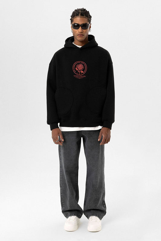 Cep Detaylı Baskılı Overıze Sweatshirt