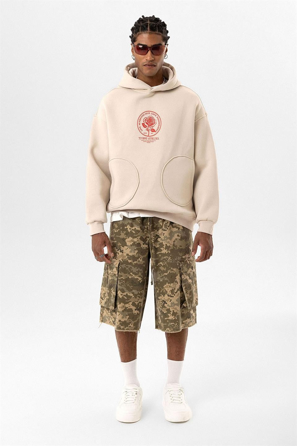 Cep Detaylı Baskılı Overıze Sweatshirt