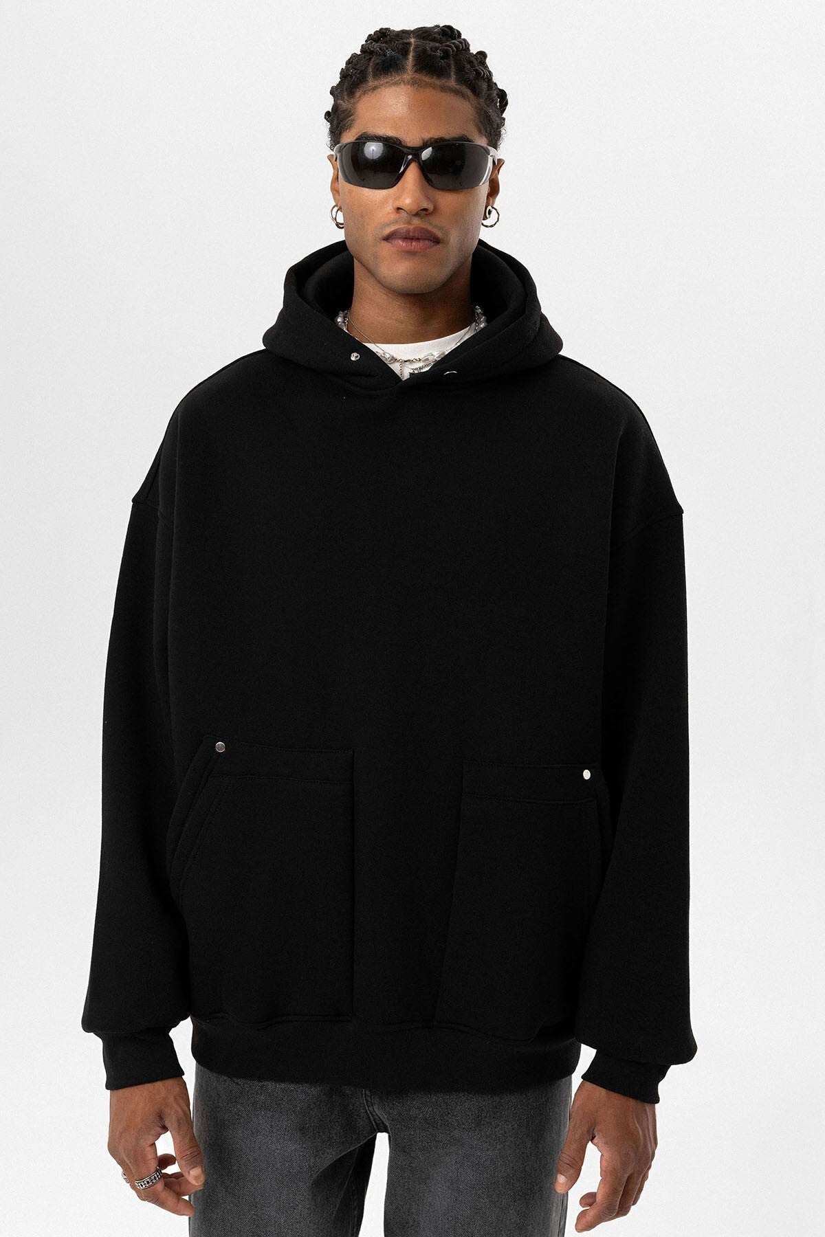 Cep Detaylı Kapüşonlu Oversize Sweatshirt