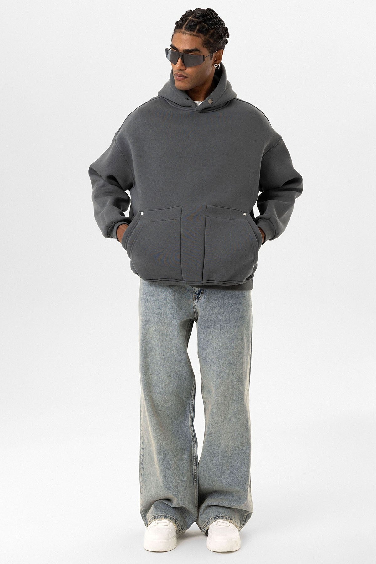 Cep Detaylı Kapüşonlu Oversize Sweatshirt