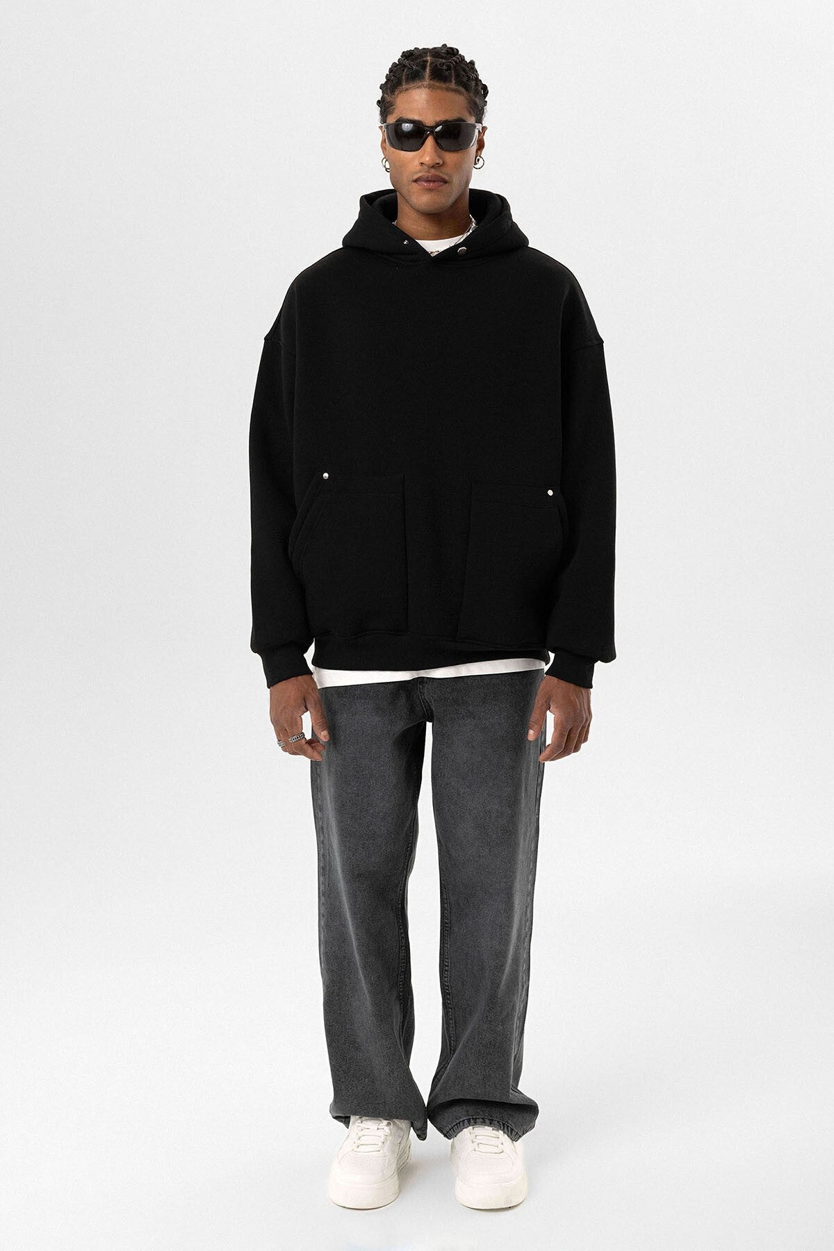 Cep Detaylı Kapüşonlu Oversize Sweatshirt