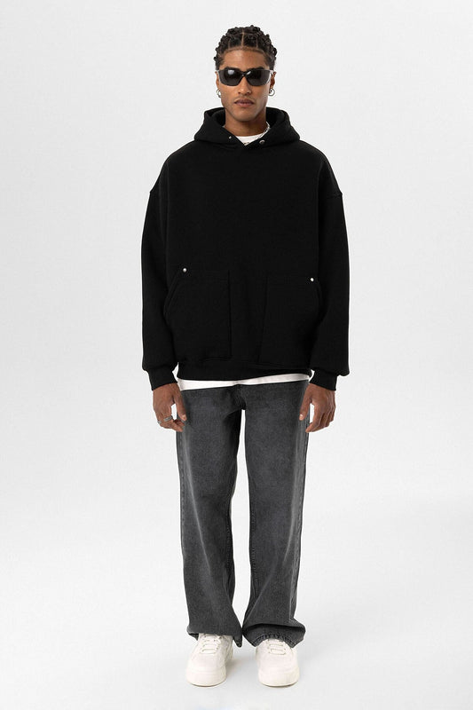 Cep Detaylı Kapüşonlu Oversize Sweatshirt