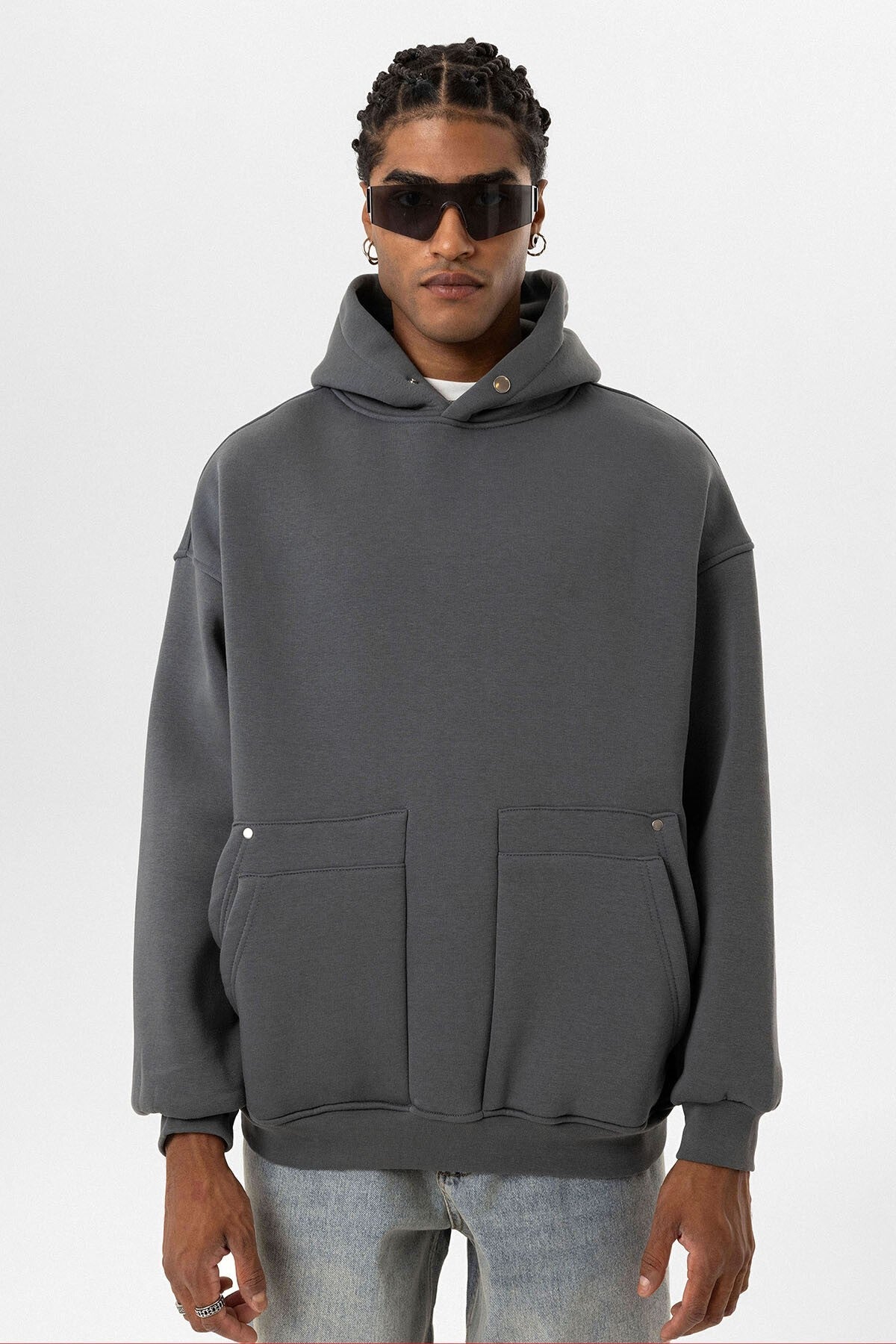 Cep Detaylı Kapüşonlu Oversize Sweatshirt