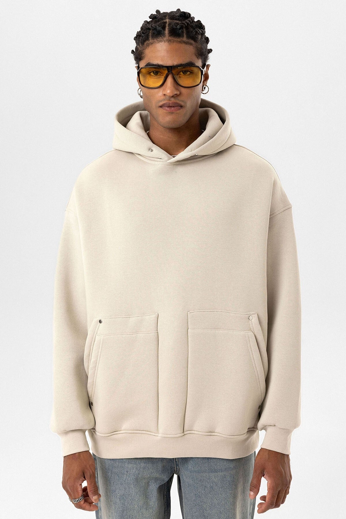 Cep Detaylı Kapüşonlu Oversize Sweatshirt