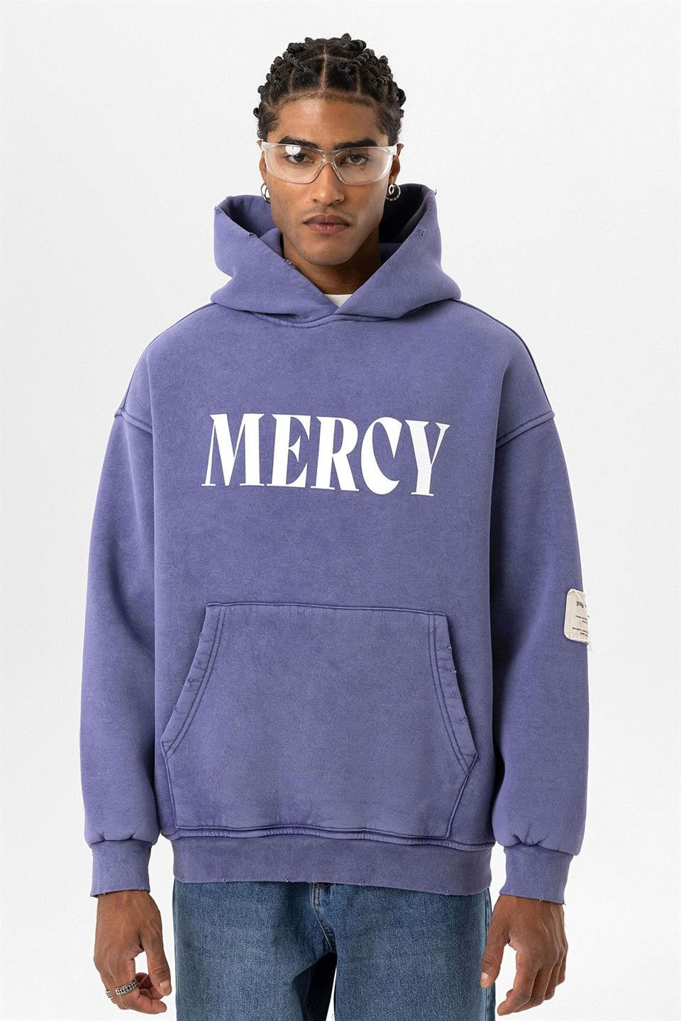 Kart Detaylı Yıkamalı Oversize Sweatshirt