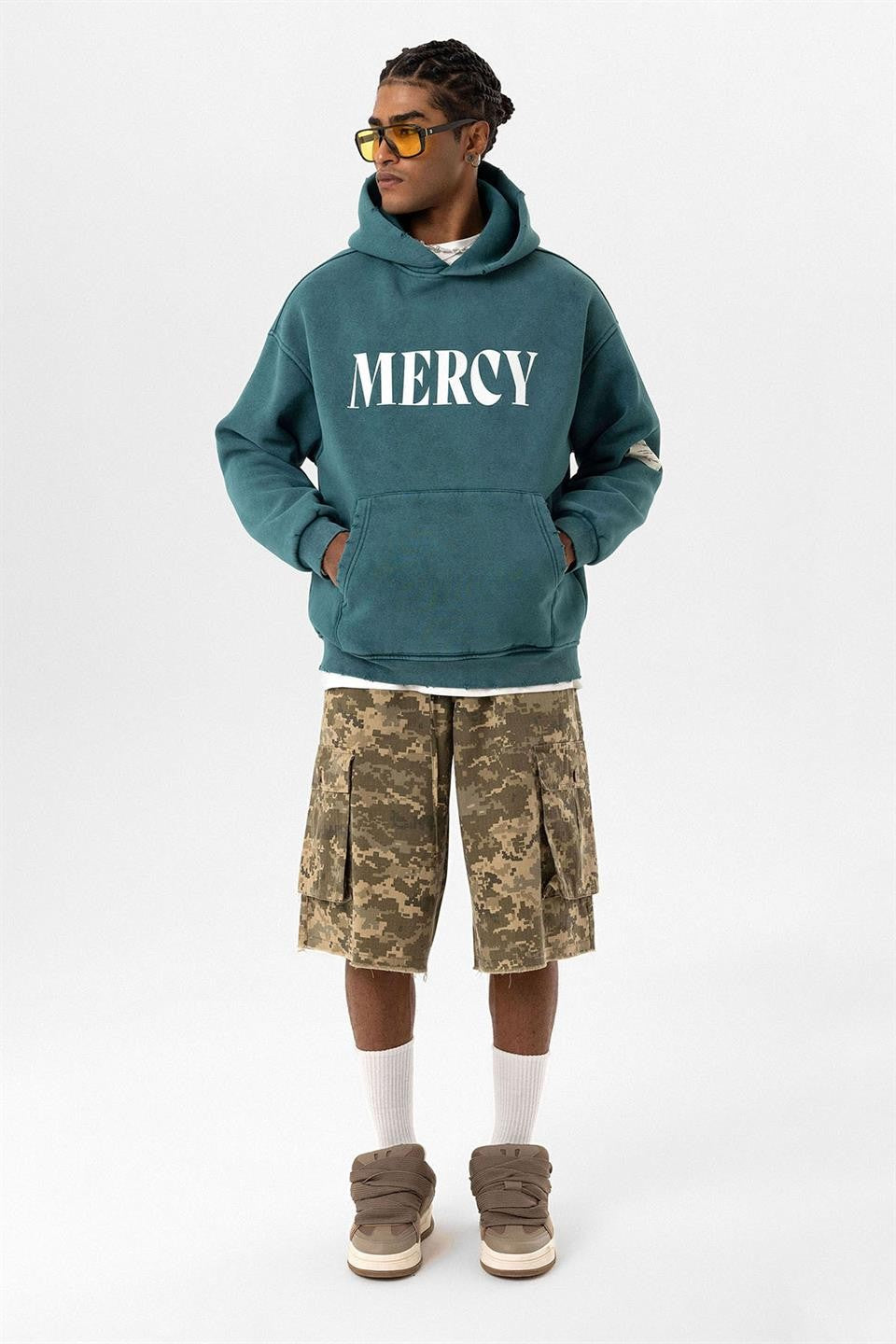 Kart Detaylı Yıkamalı Oversize Sweatshirt