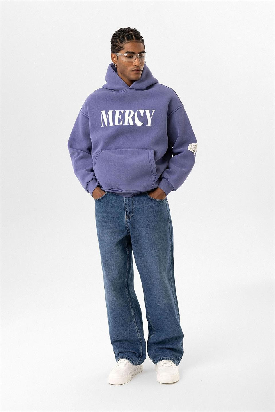 Kart Detaylı Yıkamalı Oversize Sweatshirt