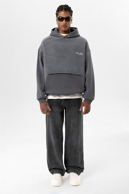 Yıkamalı Oversize Kapüşonlu Sweatshirt