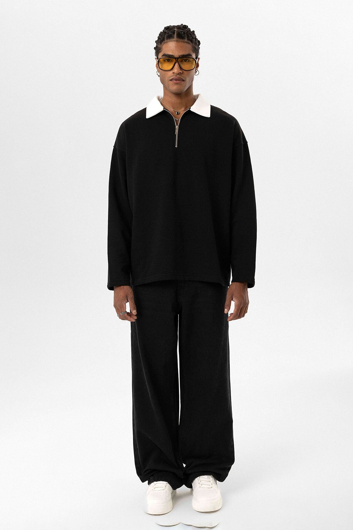 Basic Polo Yaka Fermuar Detaylı Sweatshirt
