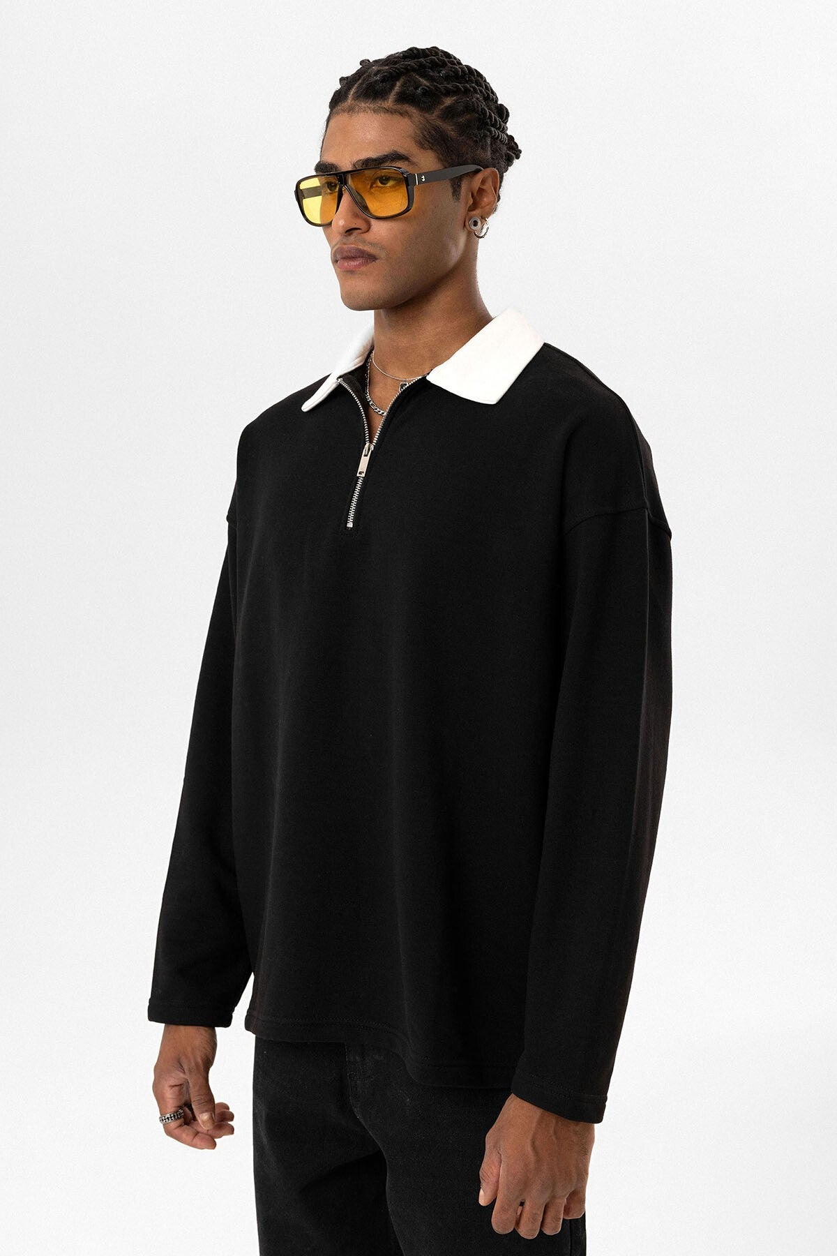 Basic Polo Yaka Fermuar Detaylı Sweatshirt