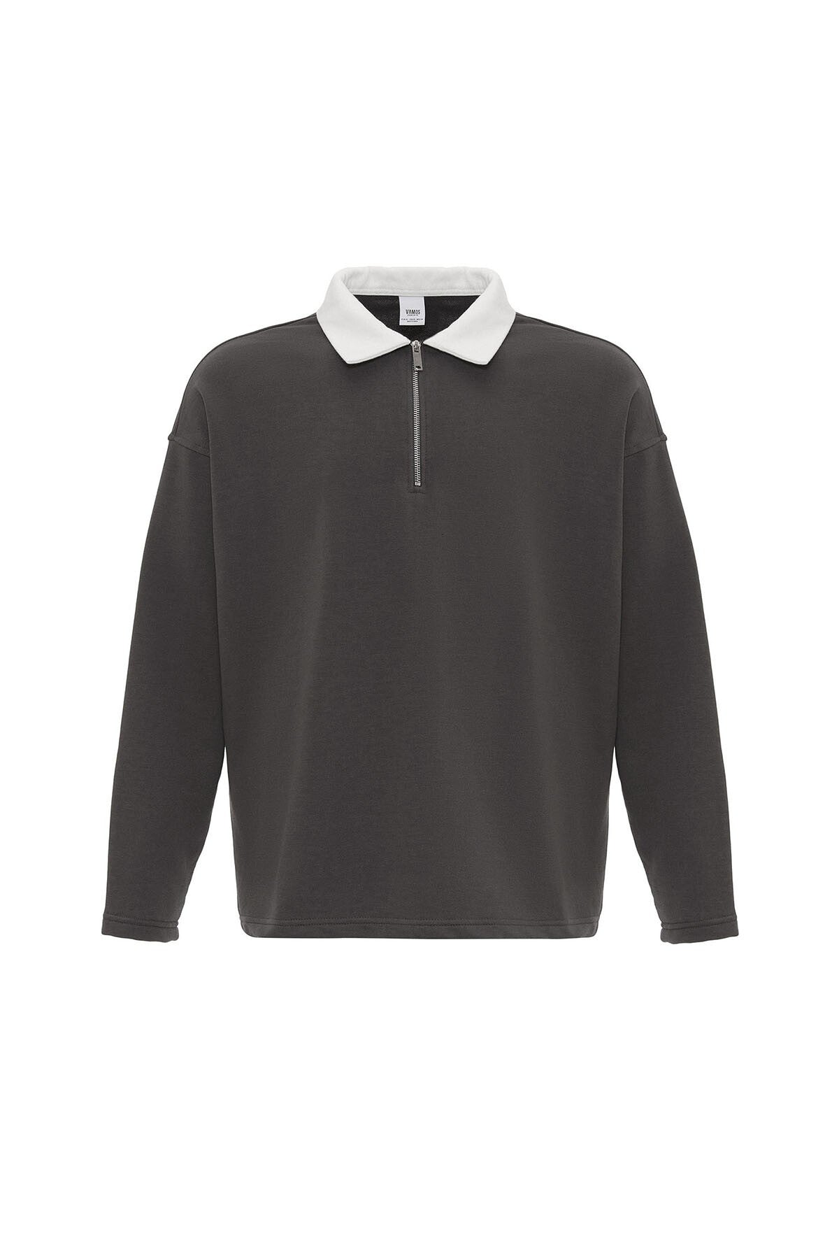 Basic Polo Yaka Fermuar Detaylı Sweatshirt