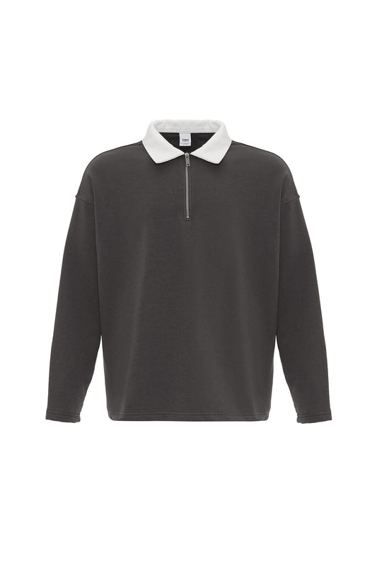 Basic Polo Yaka Fermuar Detaylı Sweatshirt
