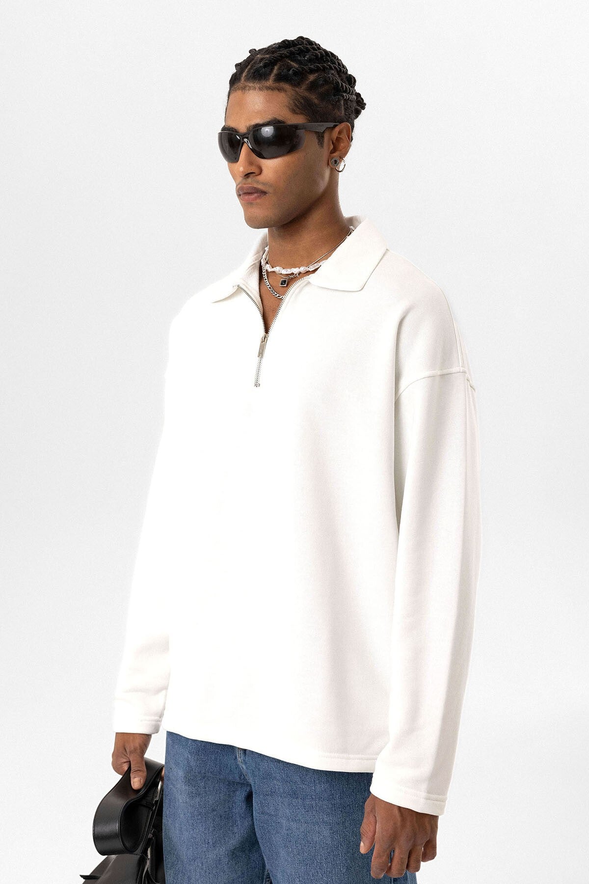 Basic Polo Yaka Fermuar Detaylı Sweatshirt