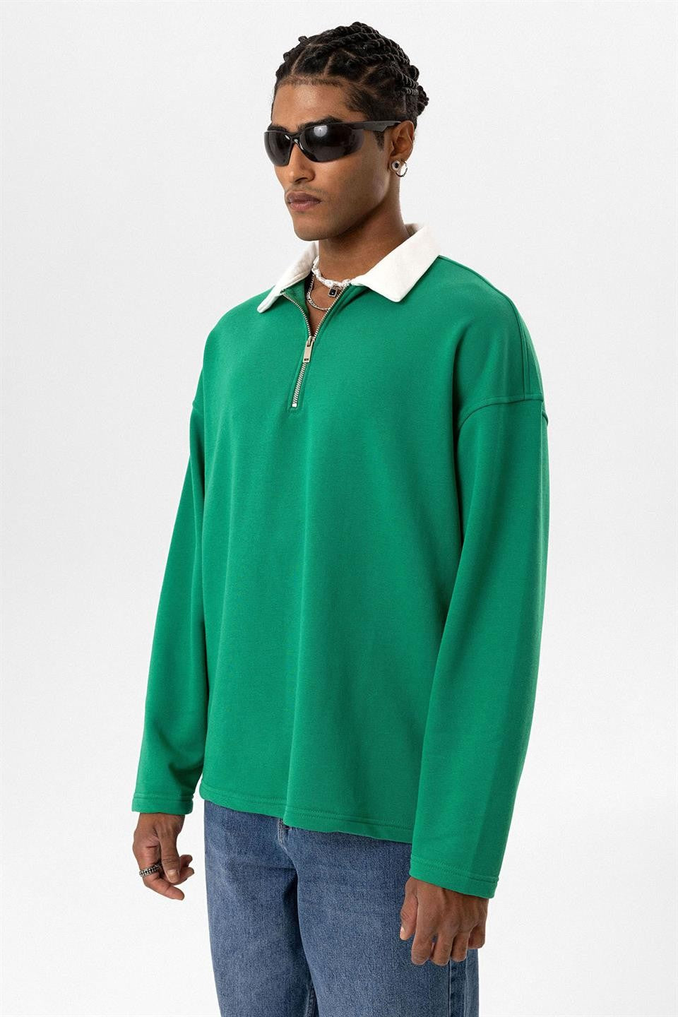 Basic Polo Yaka Fermuar Detaylı Sweatshirt
