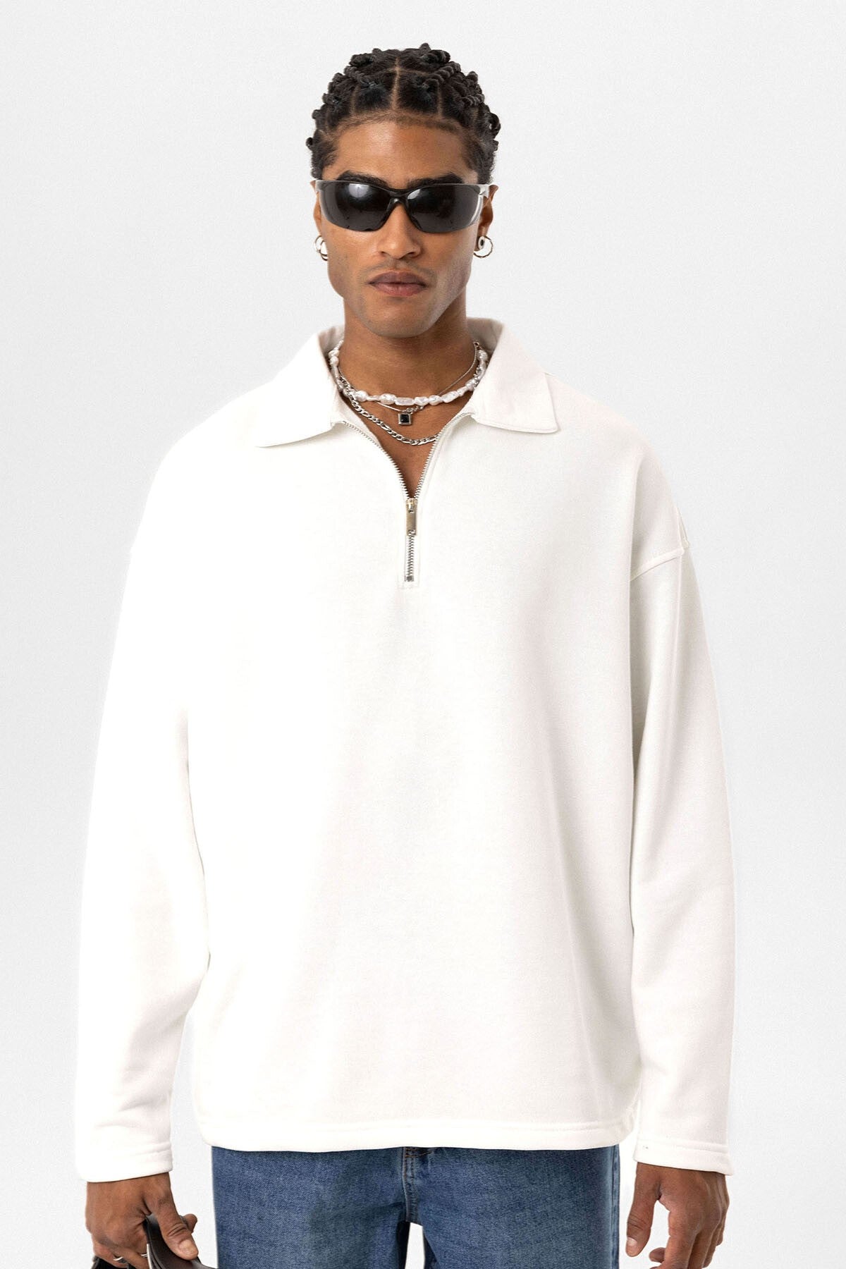 Basic Polo Yaka Fermuar Detaylı Sweatshirt