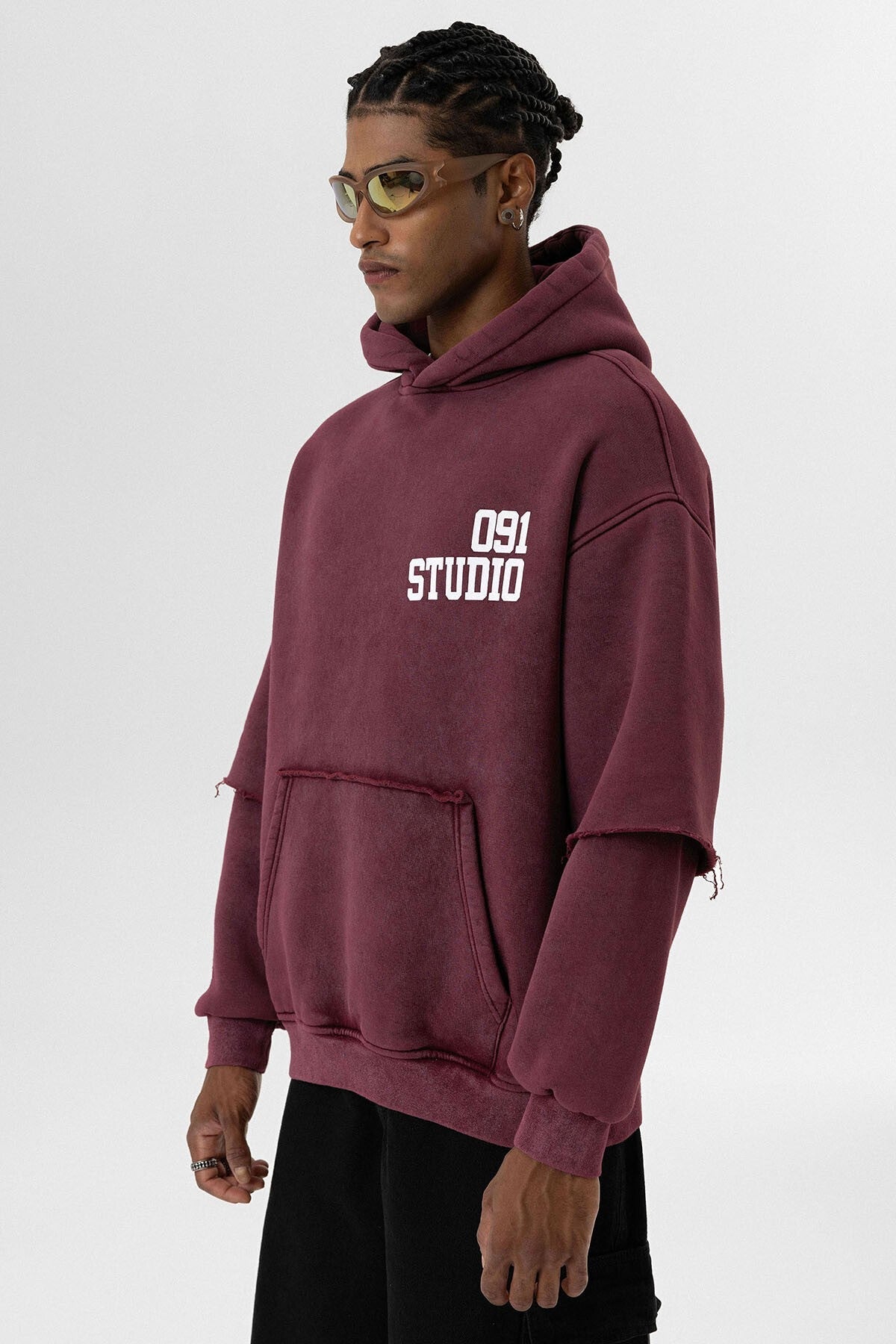 Yıkamalı Çift Kol Detaylı Kapüşonlu Oversize Sweatshirt