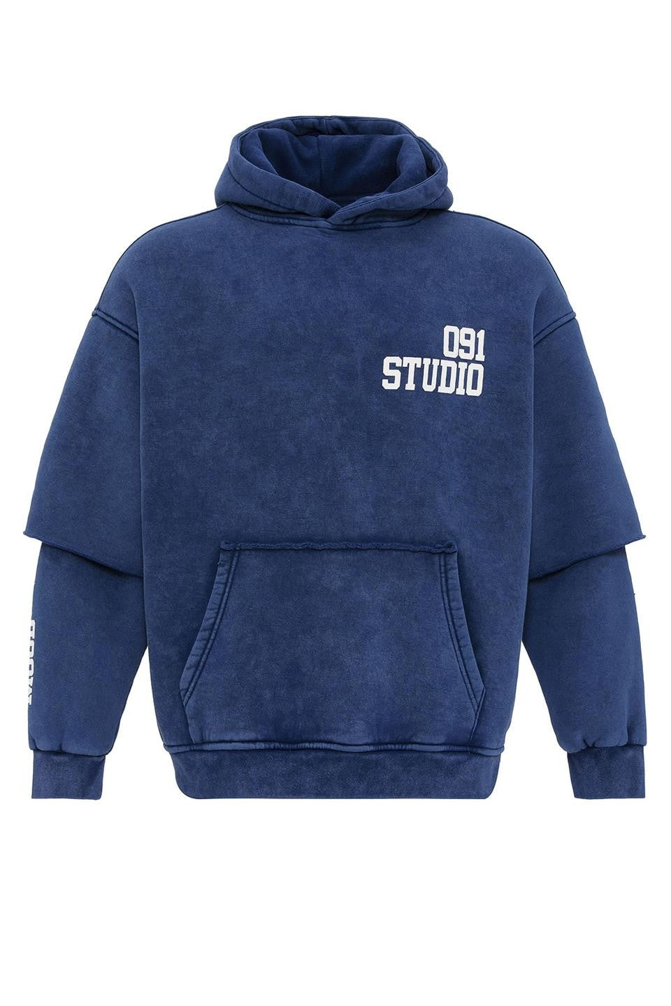 Yıkamalı Çift Kol Detaylı Kapüşonlu Oversize Sweatshirt