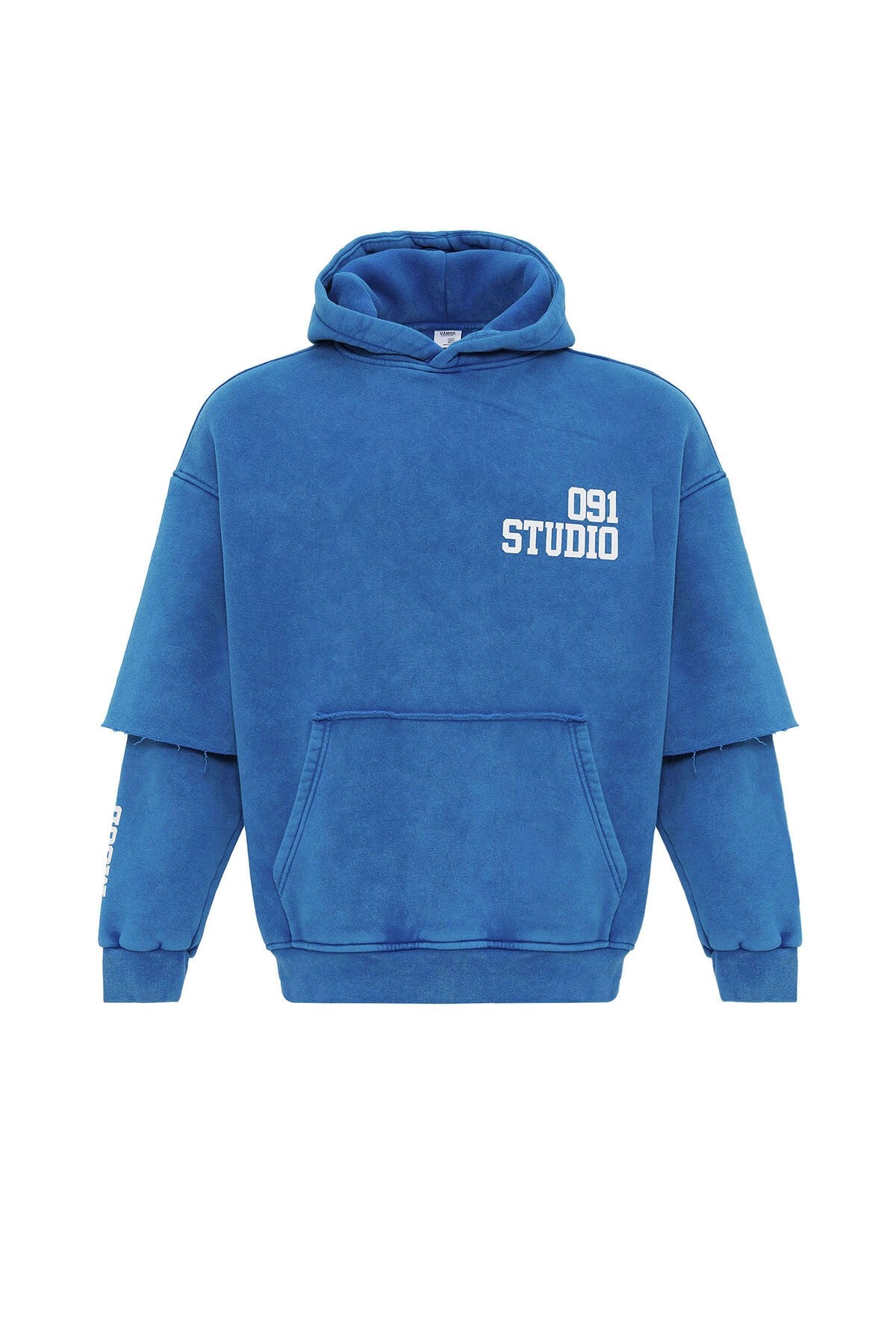 Yıkamalı Çift Kol Detaylı Kapüşonlu Oversize Sweatshirt