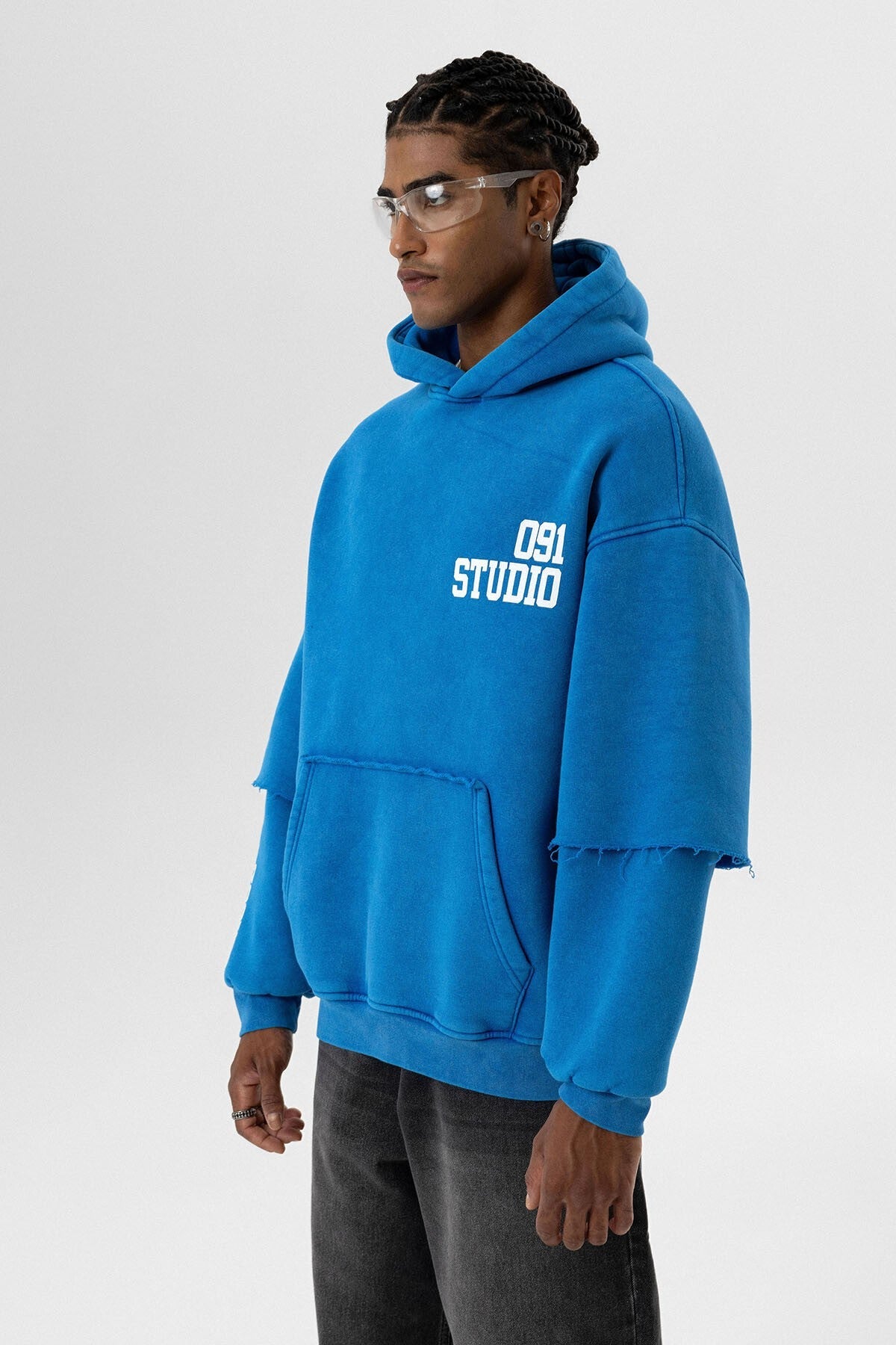 Yıkamalı Çift Kol Detaylı Kapüşonlu Oversize Sweatshirt