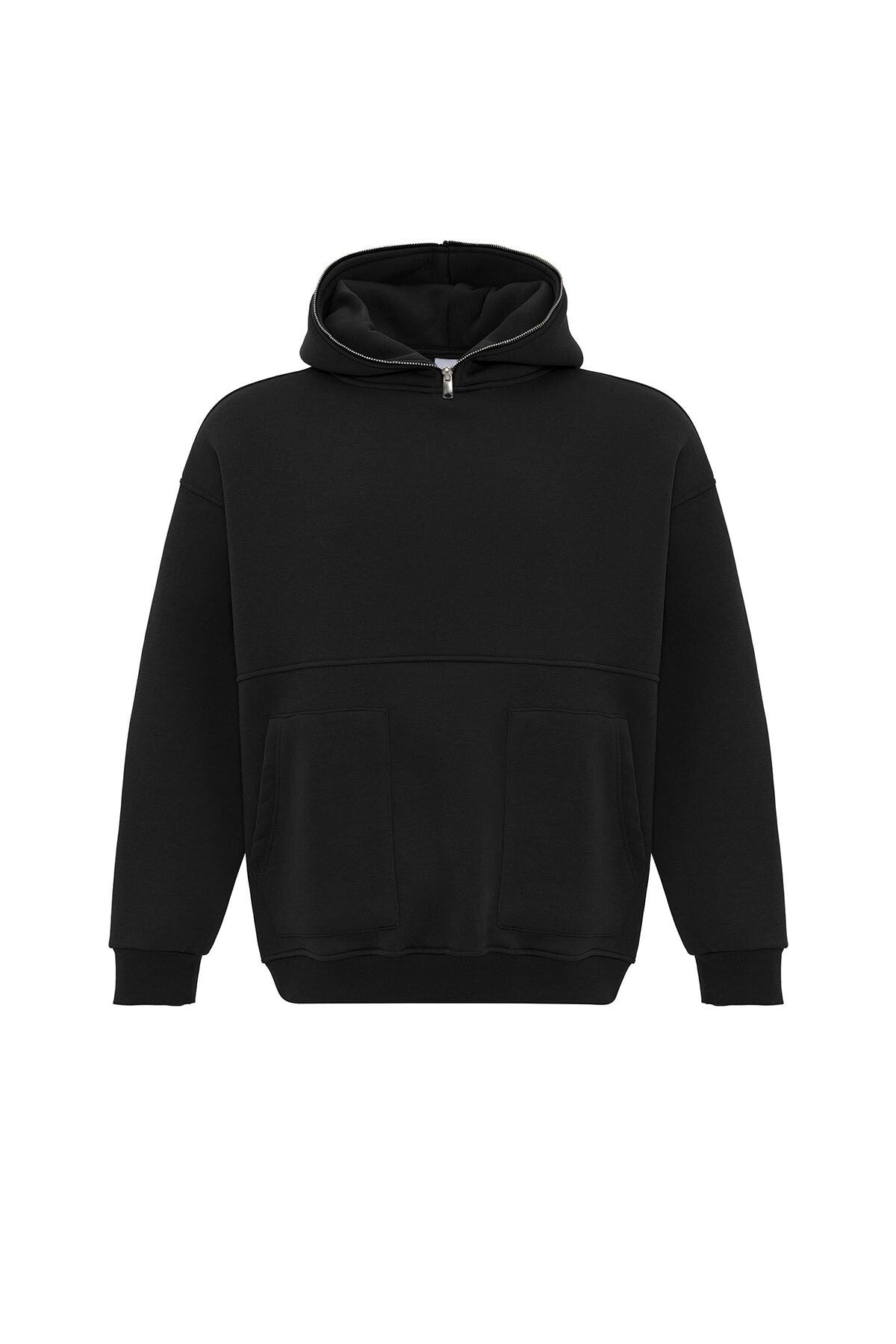 Çift Cep Fermuar Detaylı Kapüşonlu Sweatshirt