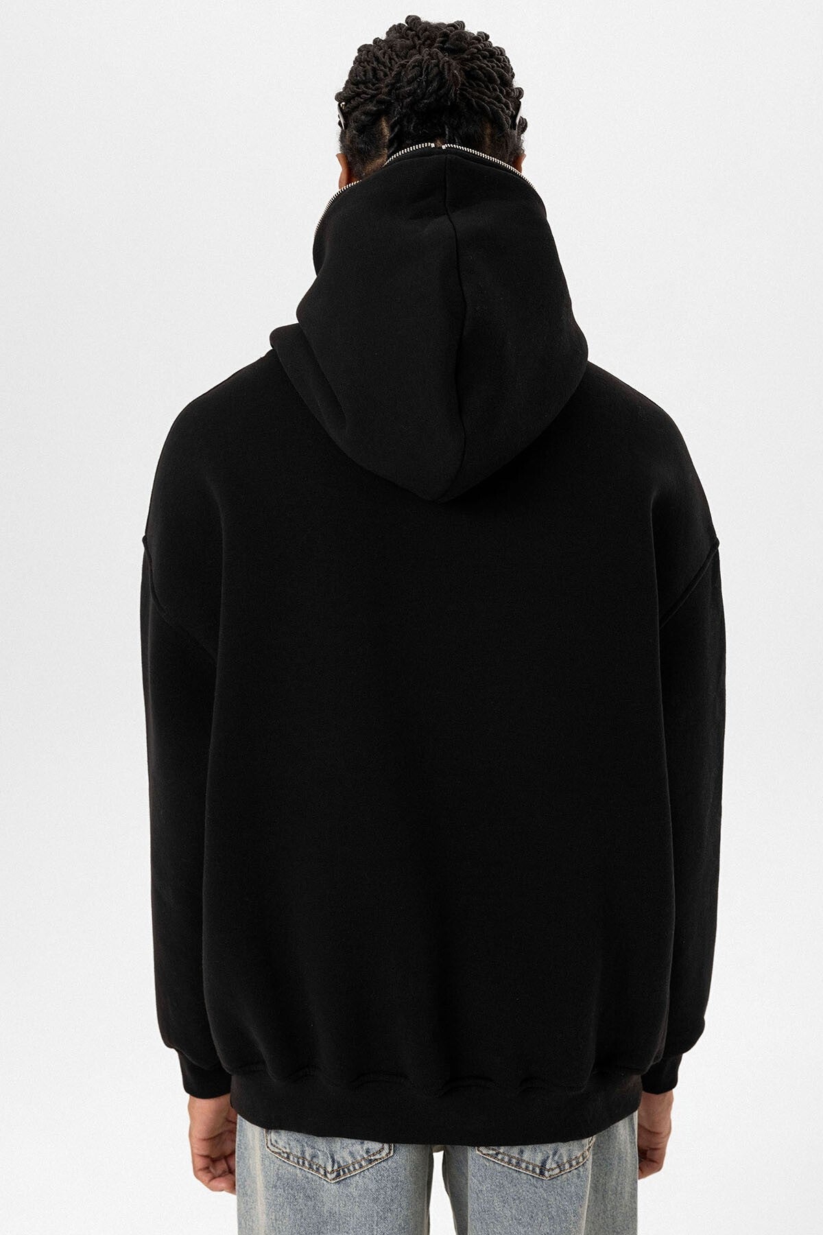 Çift Cep Fermuar Detaylı Kapüşonlu Sweatshirt