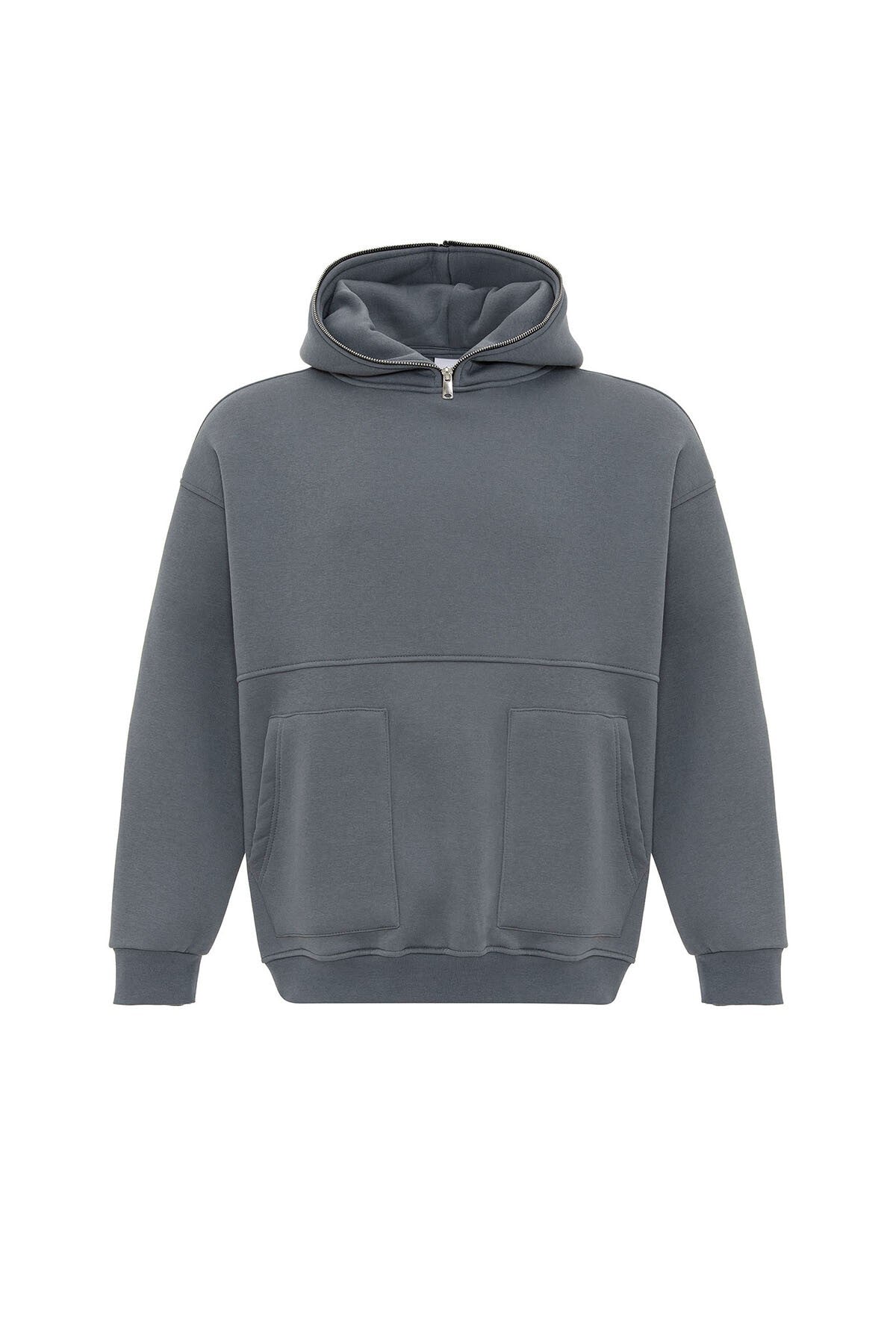 Çift Cep Fermuar Detaylı Kapüşonlu Sweatshirt