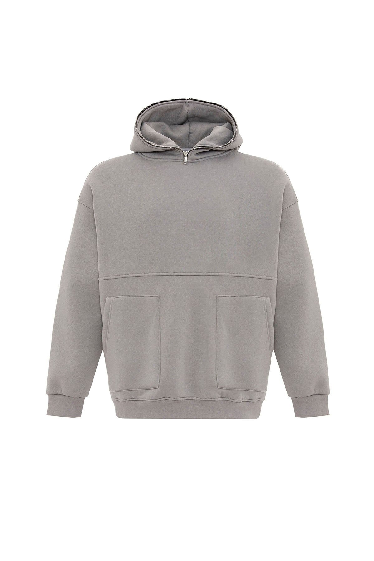 Çift Cep Fermuar Detaylı Kapüşonlu Sweatshirt