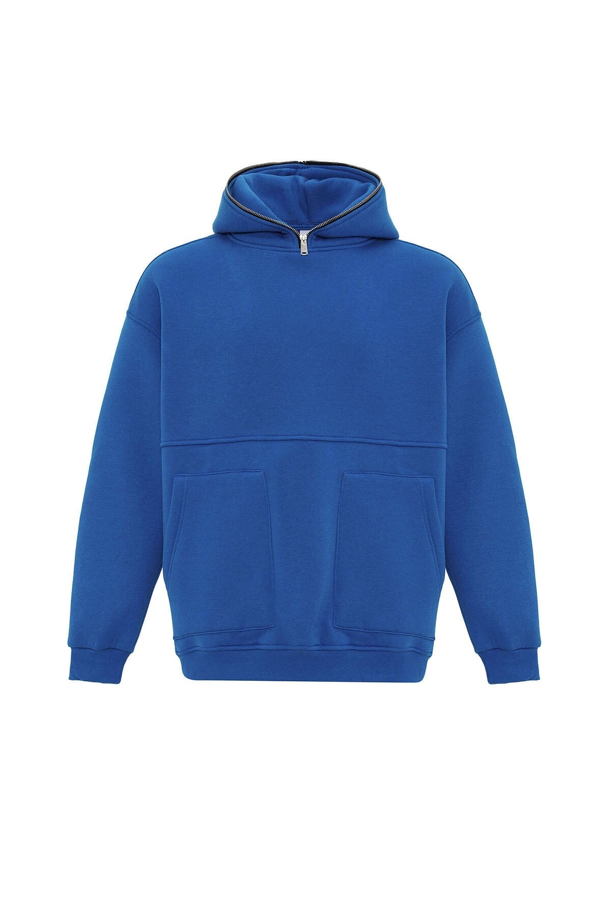 Çift Cep Fermuar Detaylı Kapüşonlu Sweatshirt