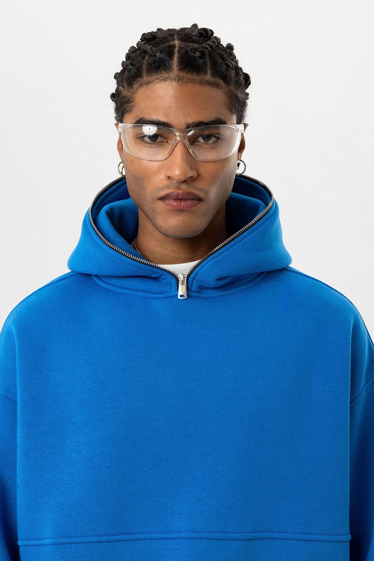Çift Cep Fermuar Detaylı Kapüşonlu Sweatshirt