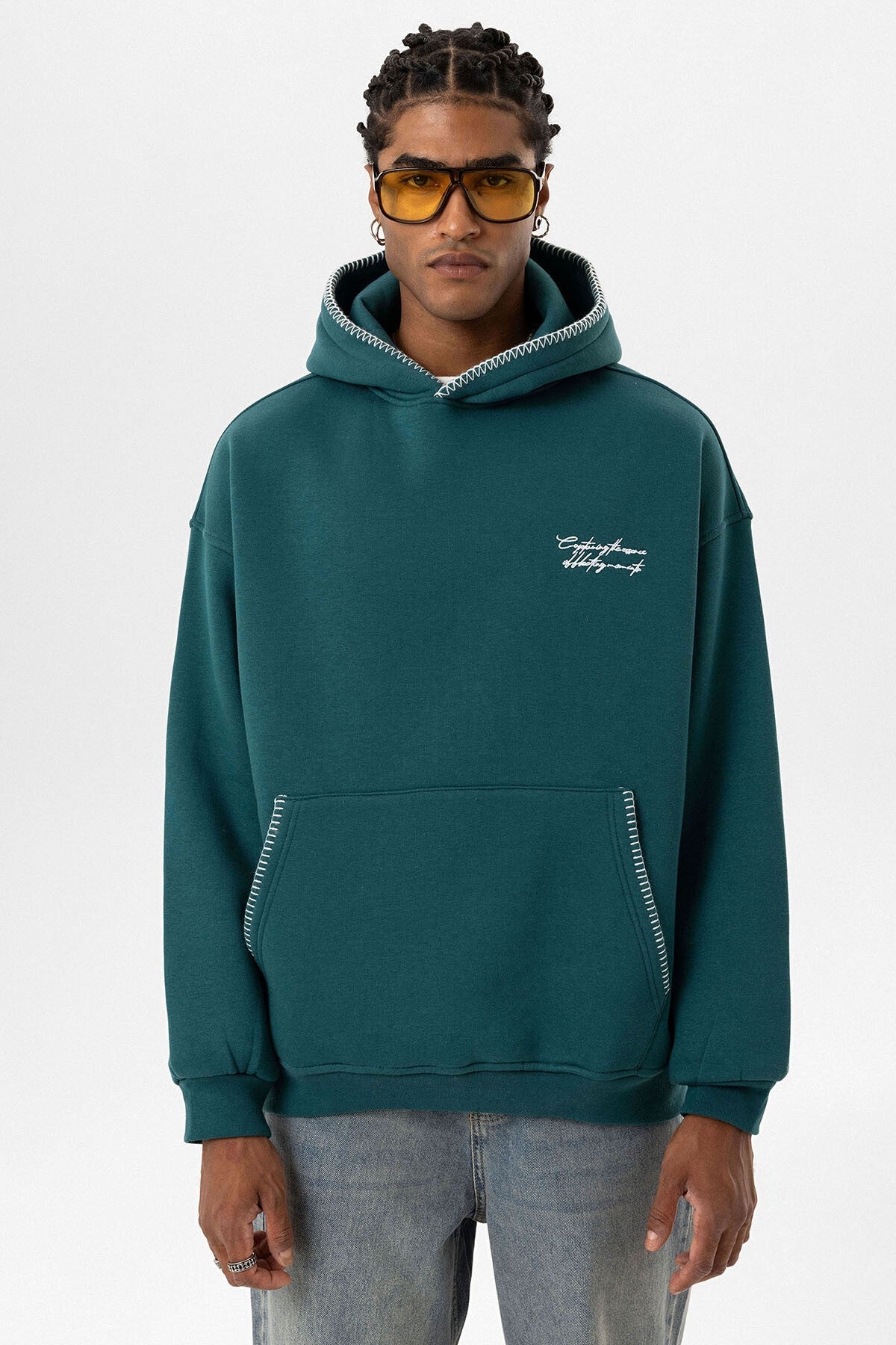 Yazı Detaylı Kapüşonlu Oversize Swaetshırt