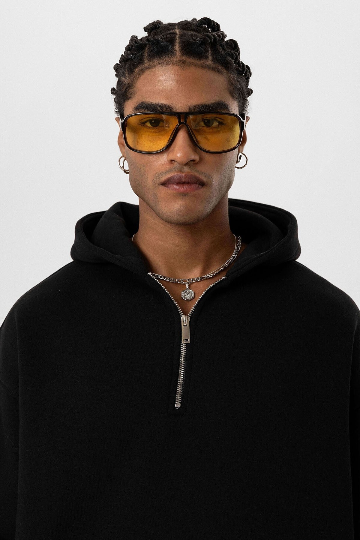 Basic Oversize Fermuar Detaylı Kapüşonlu Sweatshirt
