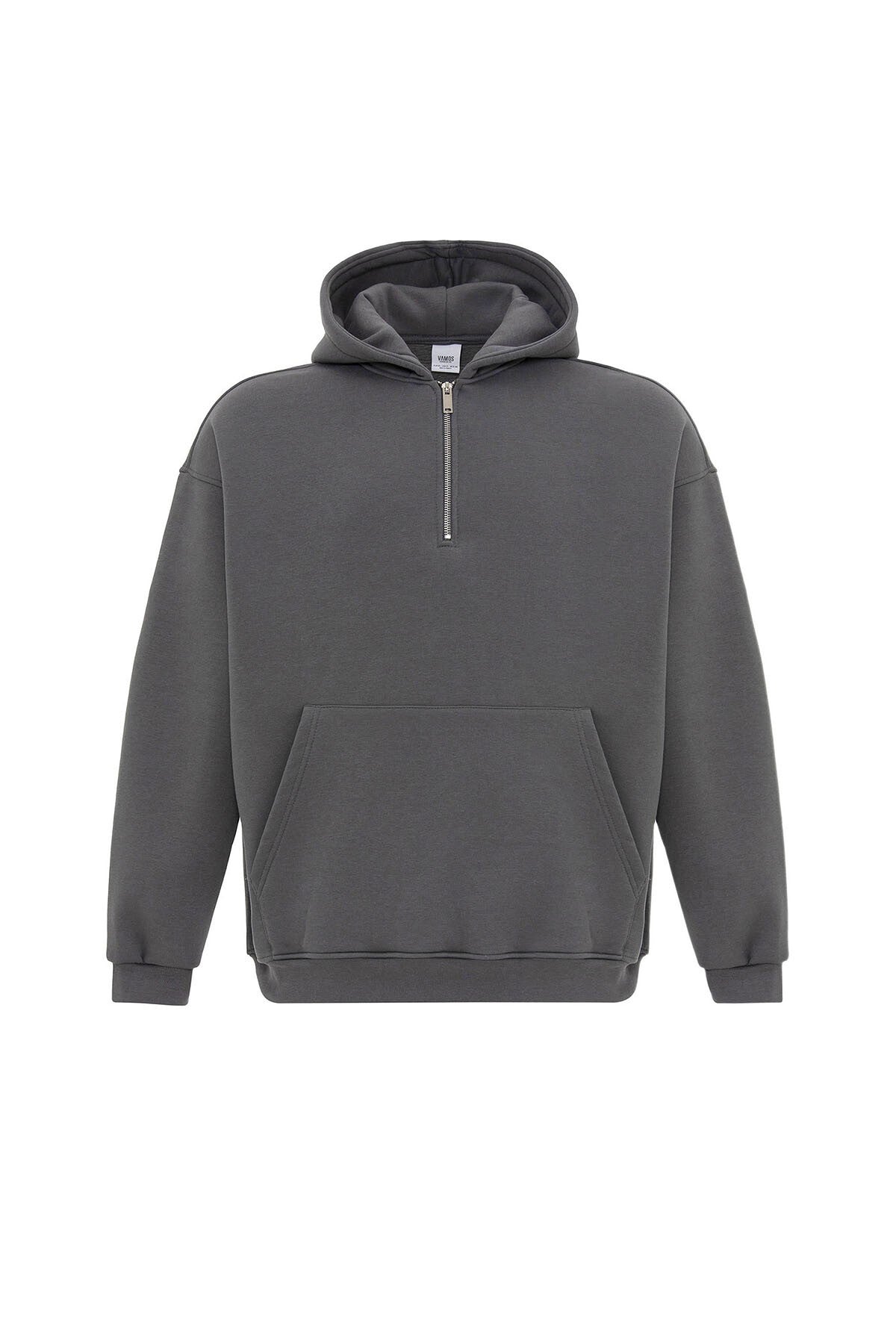 Basic Oversize Fermuar Detaylı Kapüşonlu Sweatshirt