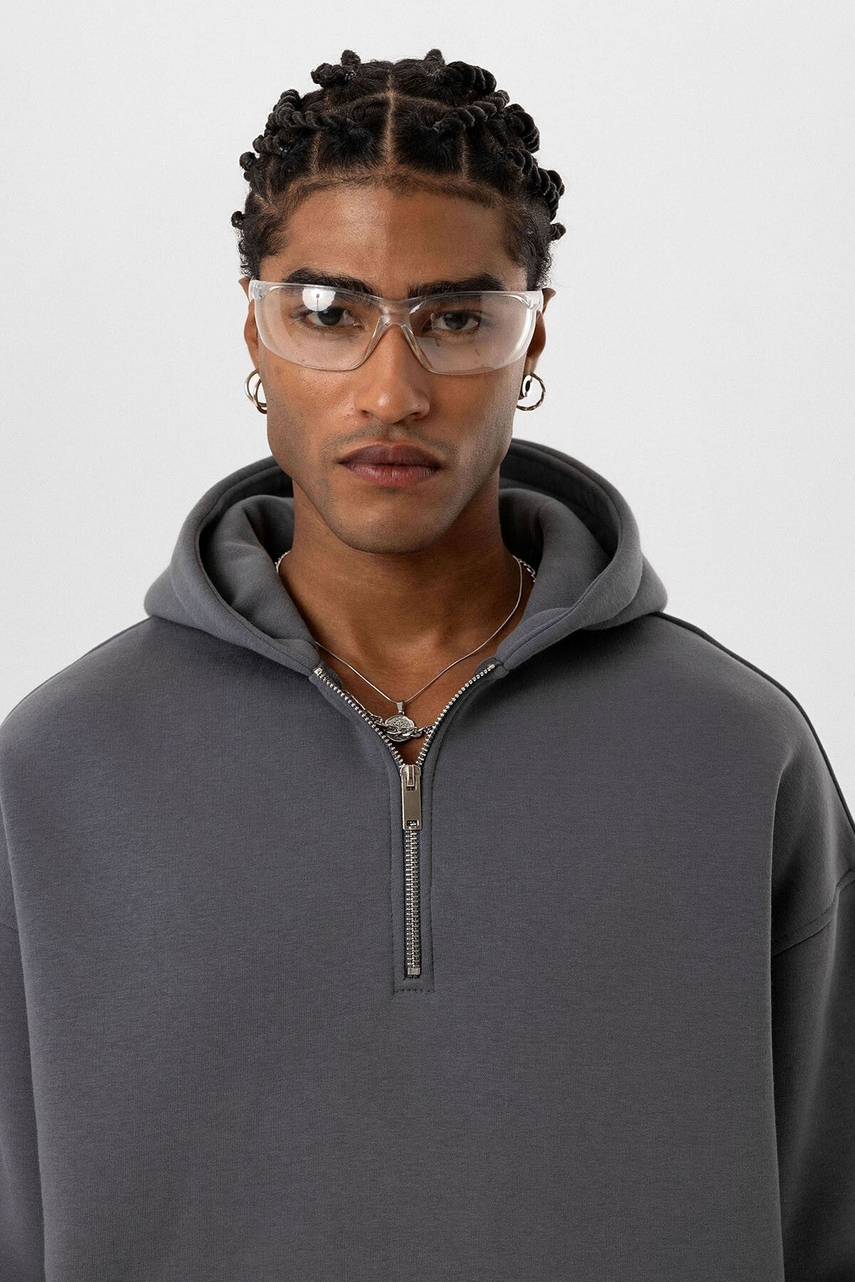 Basic Oversize Fermuar Detaylı Kapüşonlu Sweatshirt
