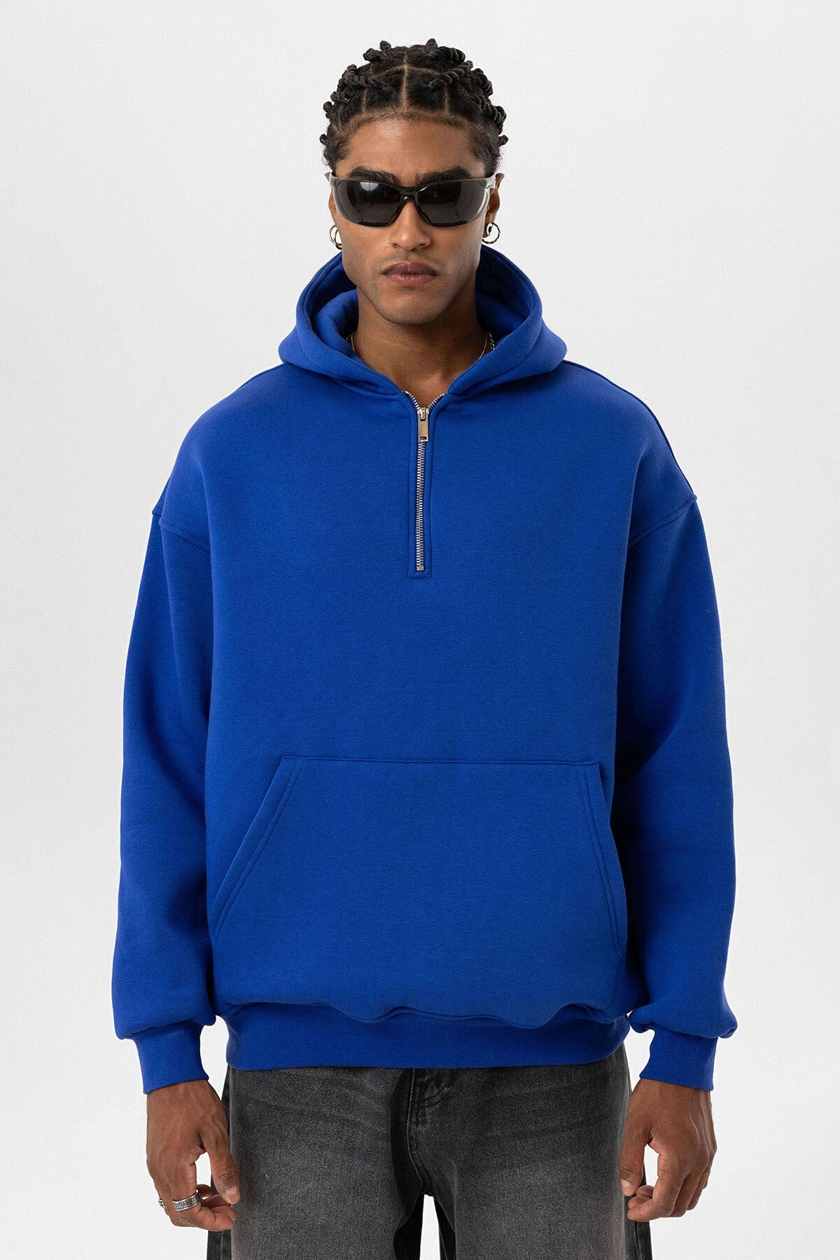 Basic Oversize Fermuar Detaylı Kapüşonlu Sweatshirt