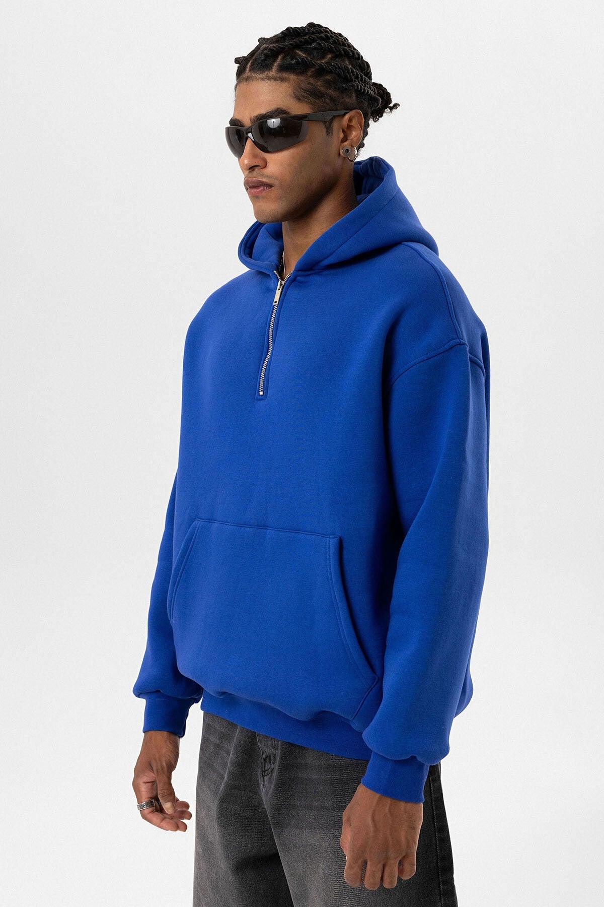 Basic Oversize Fermuar Detaylı Kapüşonlu Sweatshirt