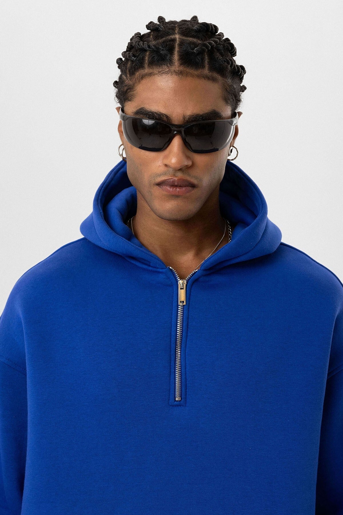 Basic Oversize Fermuar Detaylı Kapüşonlu Sweatshirt