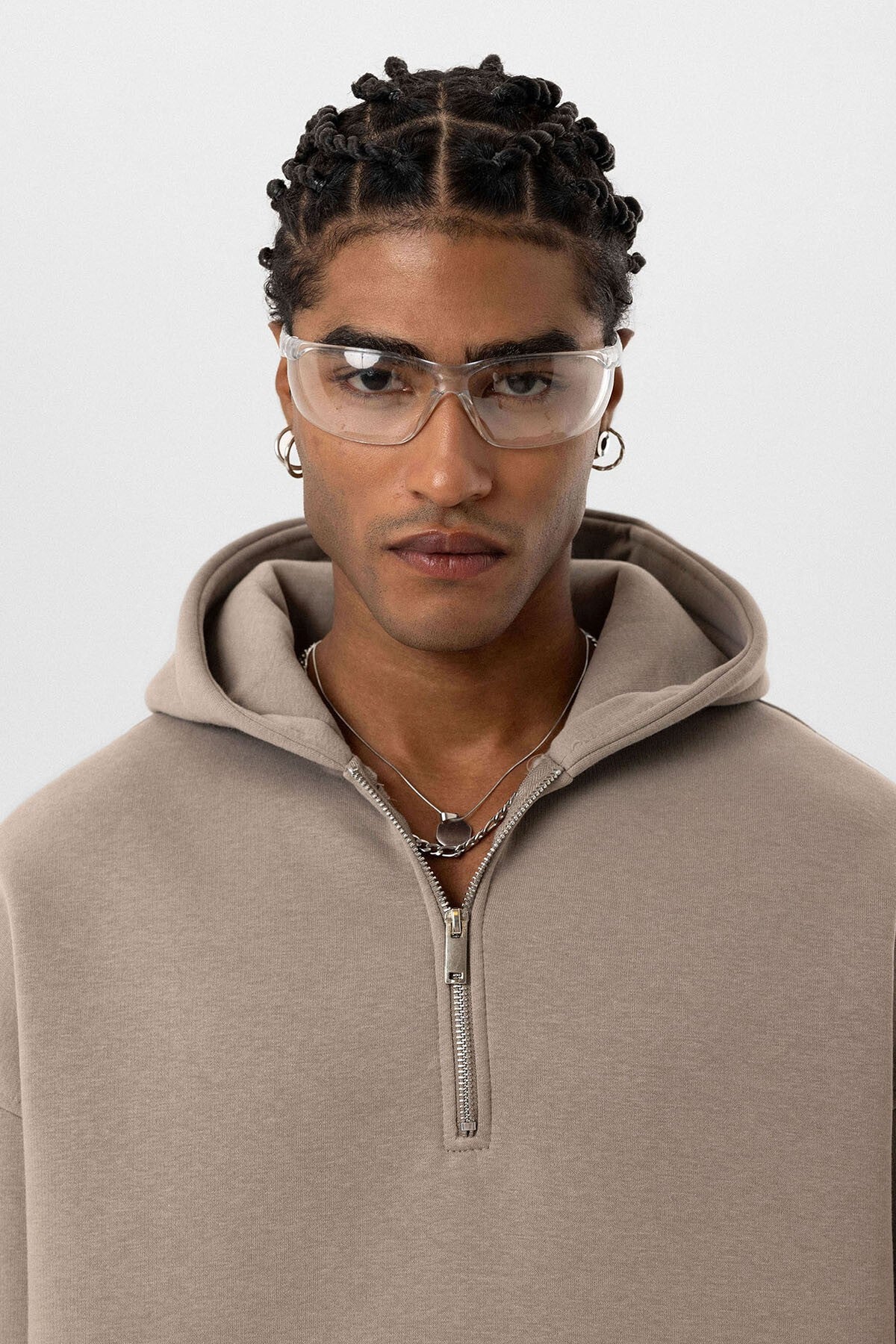 Basic Oversize Fermuar Detaylı Kapüşonlu Sweatshirt