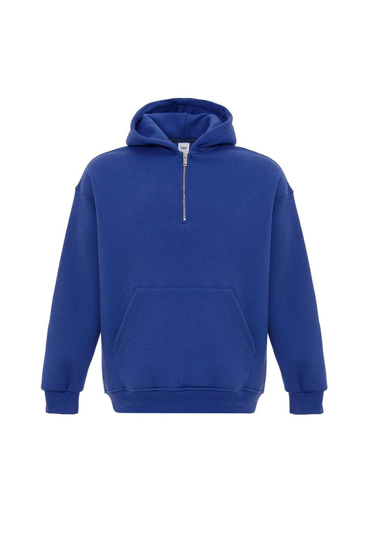 Basic Oversize Fermuar Detaylı Kapüşonlu Sweatshirt