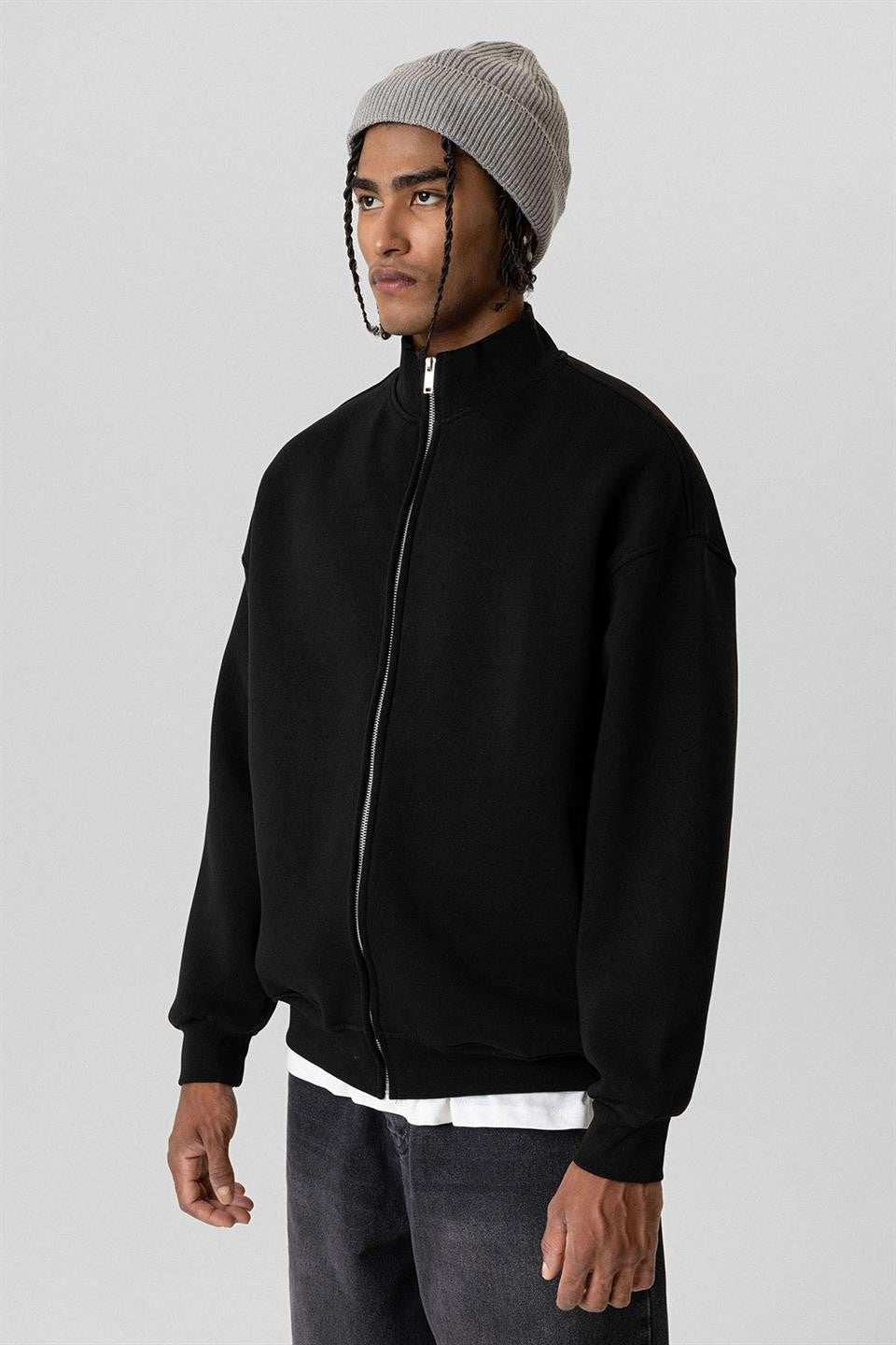 Basic Fermuarlı Oversize Sweatshirt
