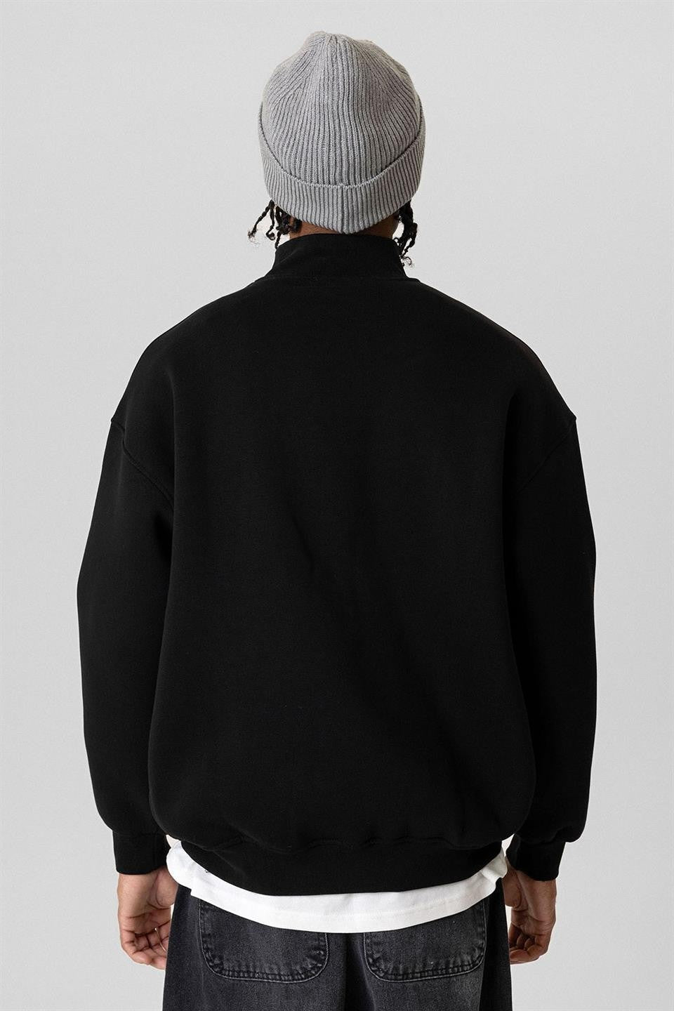 Basic Fermuarlı Oversize Sweatshirt