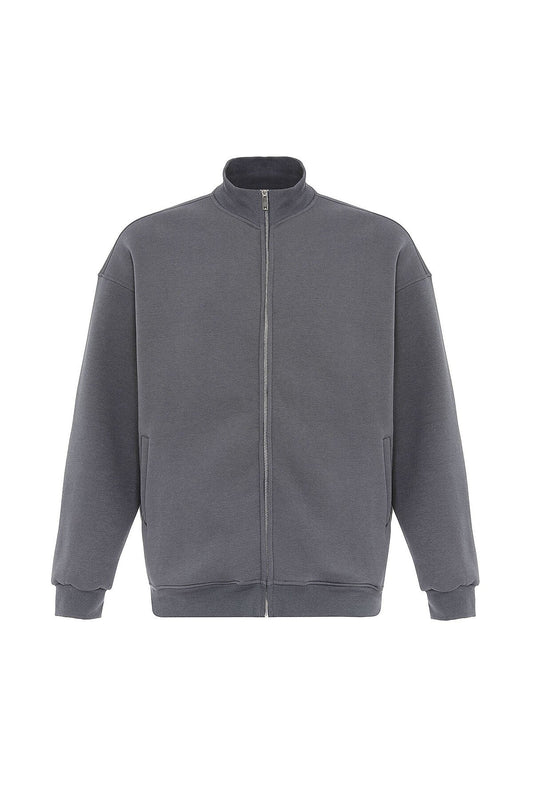 Basic Fermuarlı Oversize Sweatshirt