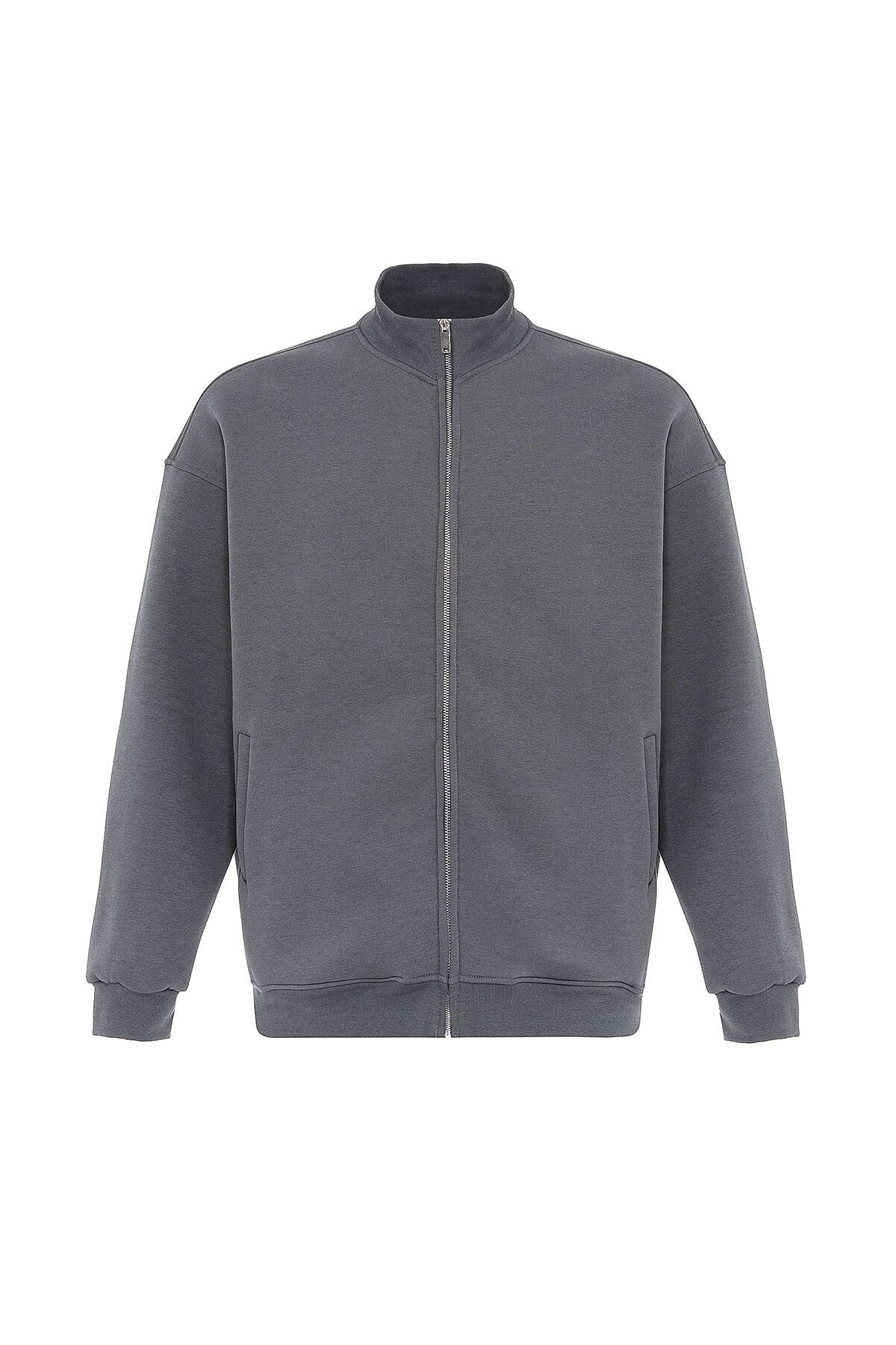 Basic Fermuarlı Oversize Sweatshirt