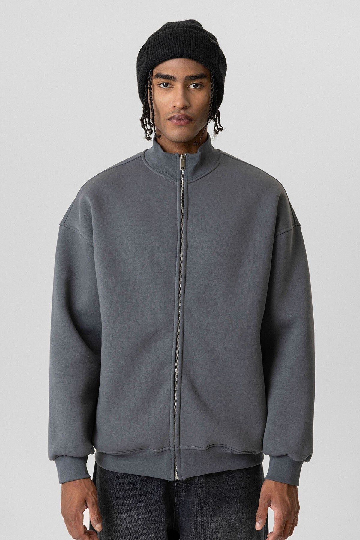 Basic Fermuarlı Oversize Sweatshirt