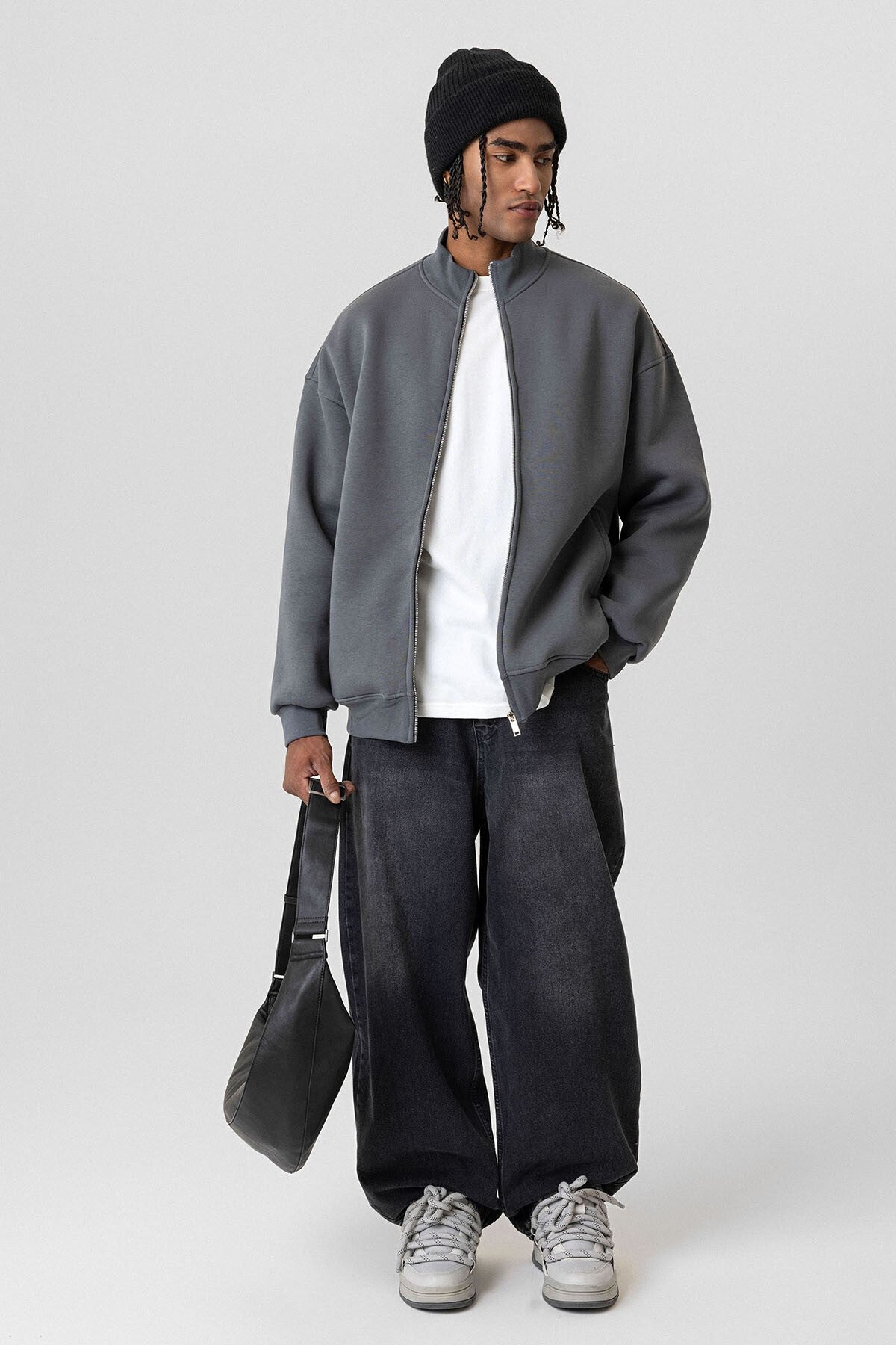 Basic Fermuarlı Oversize Sweatshirt