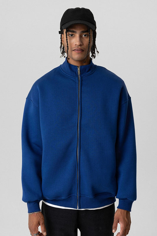 Basic Fermuarlı Oversize Sweatshirt