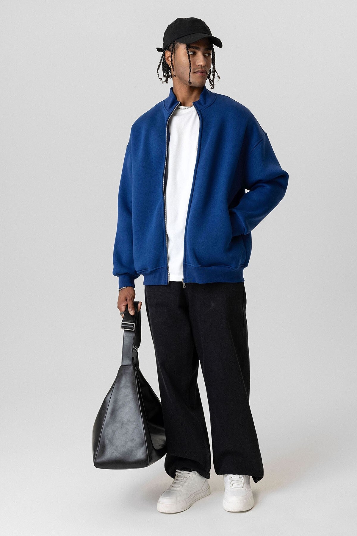 Basic Fermuarlı Oversize Sweatshirt