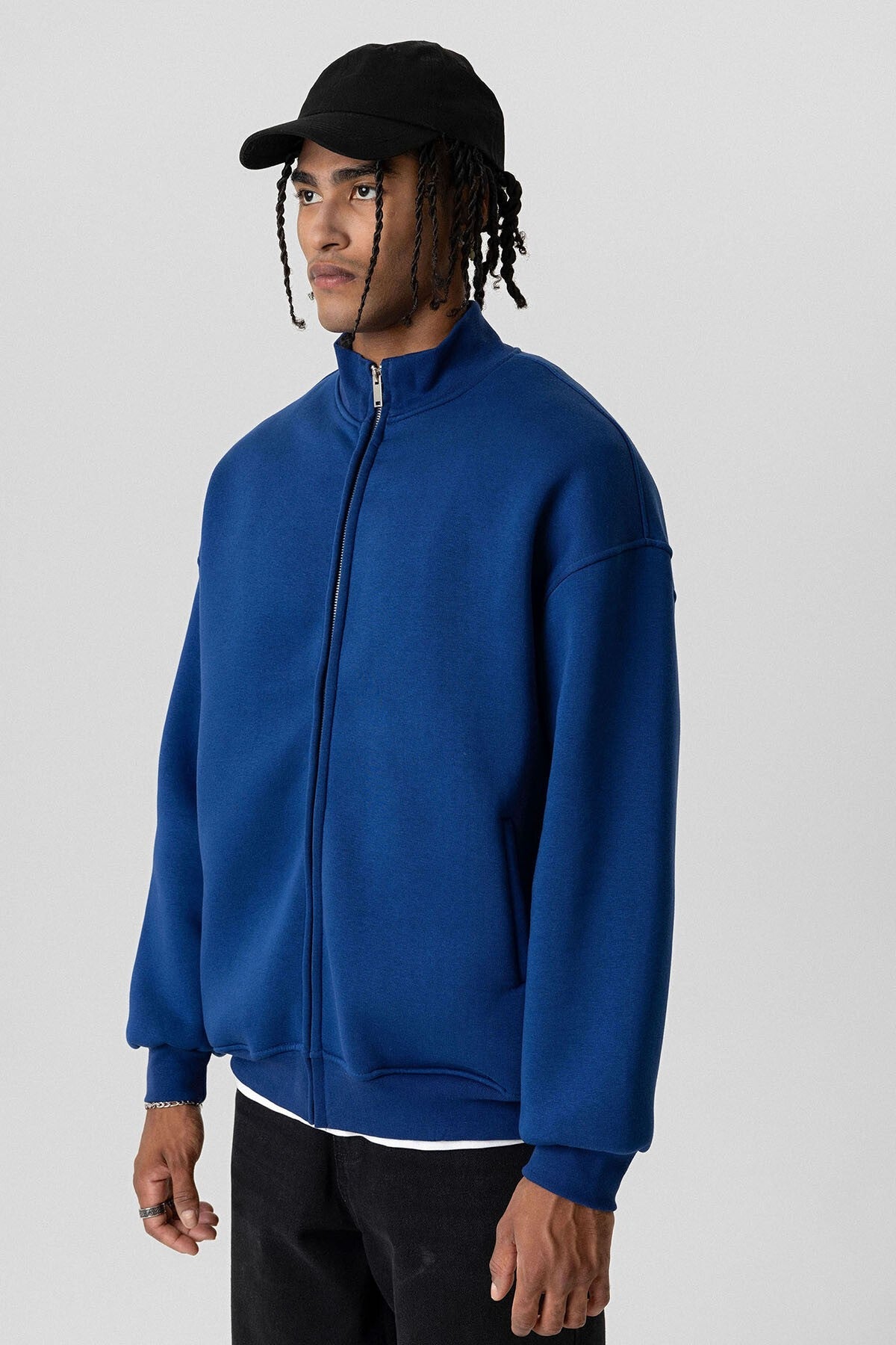 Basic Fermuarlı Oversize Sweatshirt