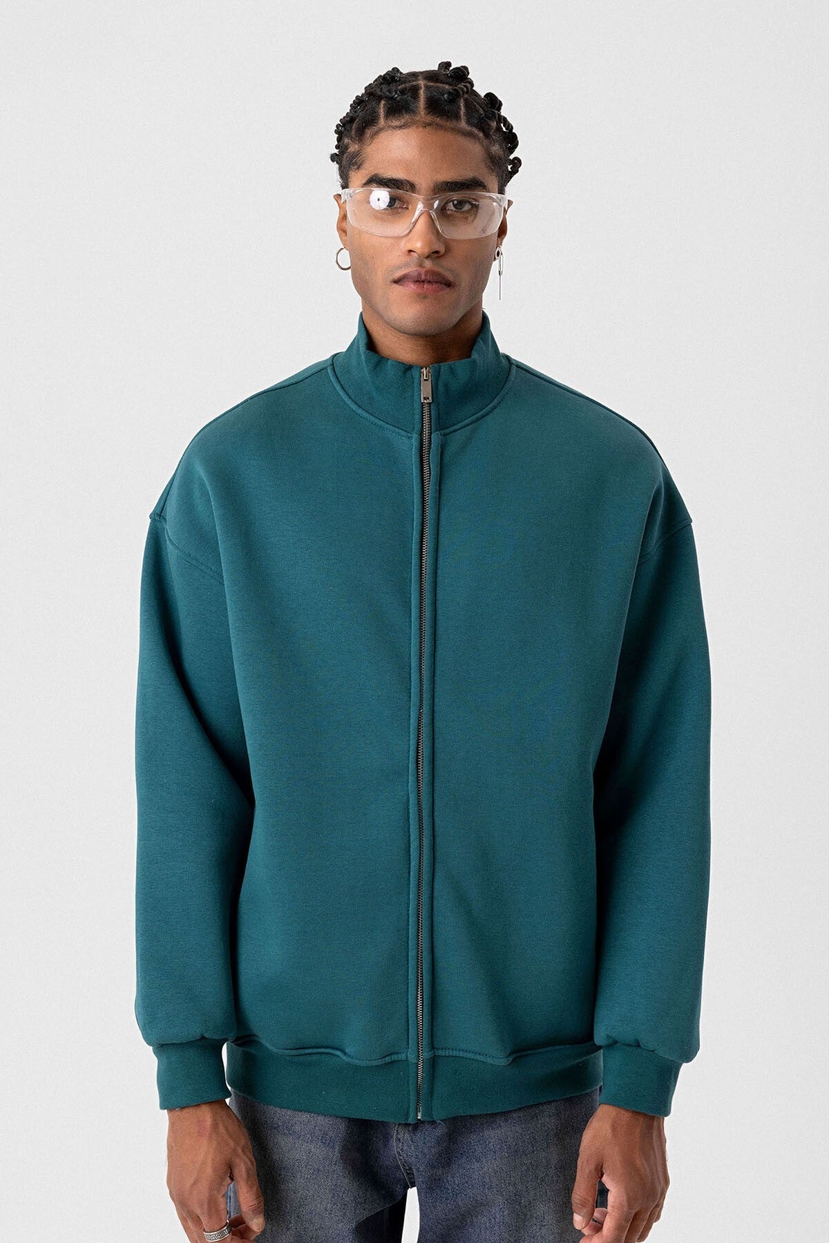 Basic Fermuarlı Oversize Sweatshirt
